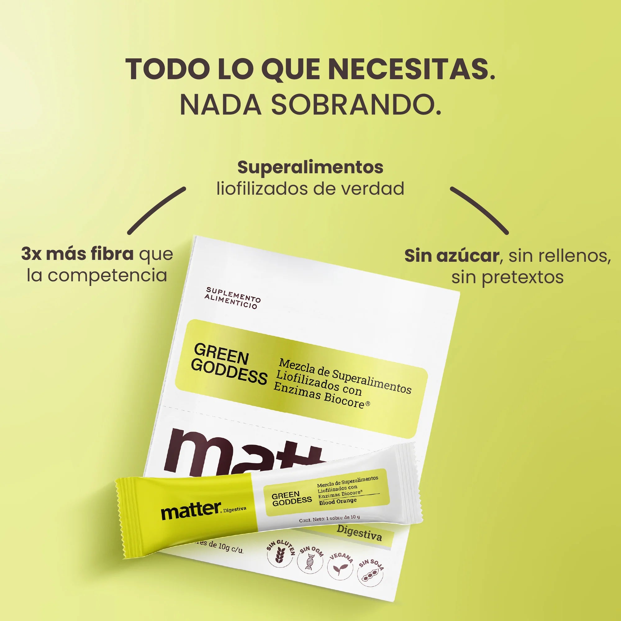 Matter Green Goddess Mezcla de Superalimentos Liofilizados con Enzimas BioCore 24 sobres de 10g c/u