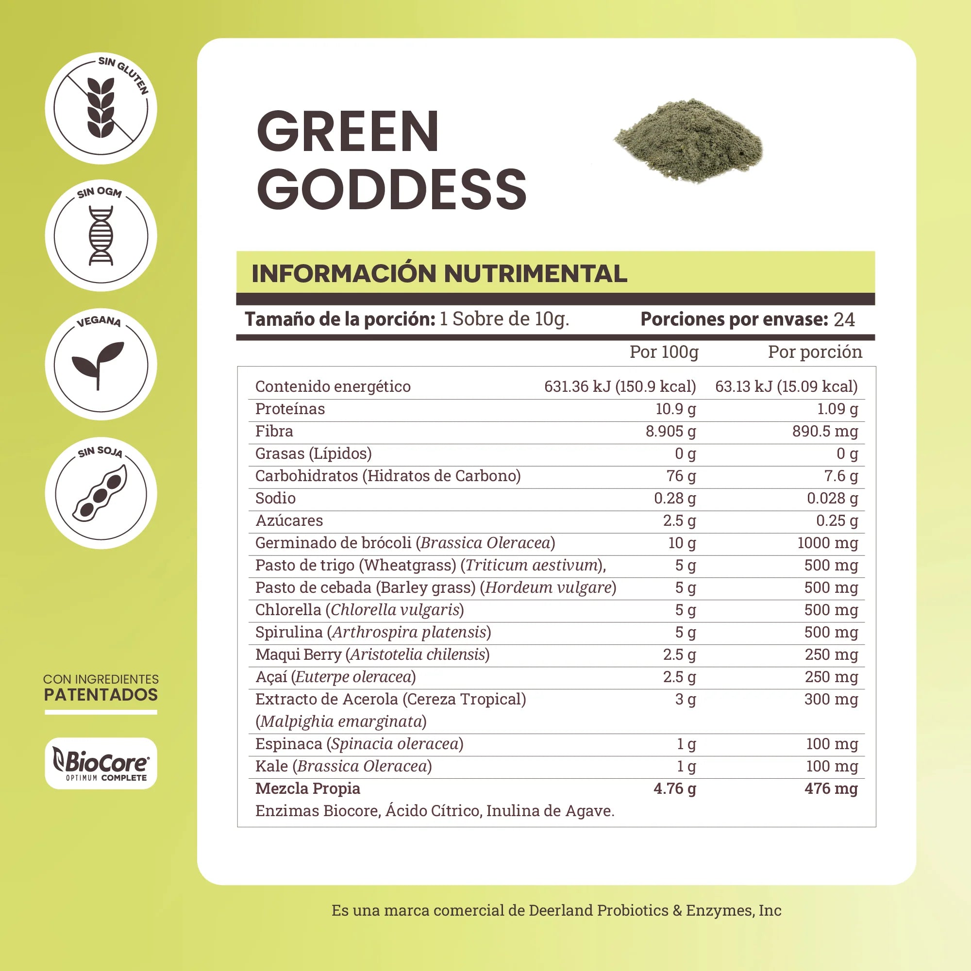 Matter Green Goddess Mezcla de Superalimentos Liofilizados con Enzimas BioCore 24 sobres de 10g c/u