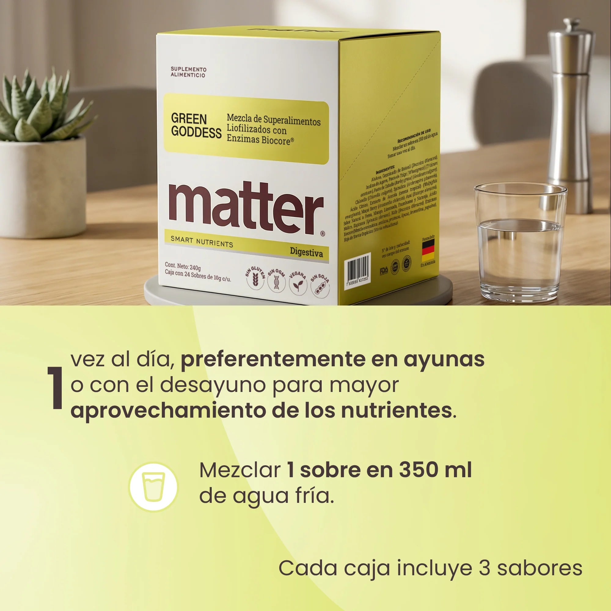 Matter Green Goddess Mezcla de Superalimentos Liofilizados con Enzimas BioCore 24 sobres de 10g c/u