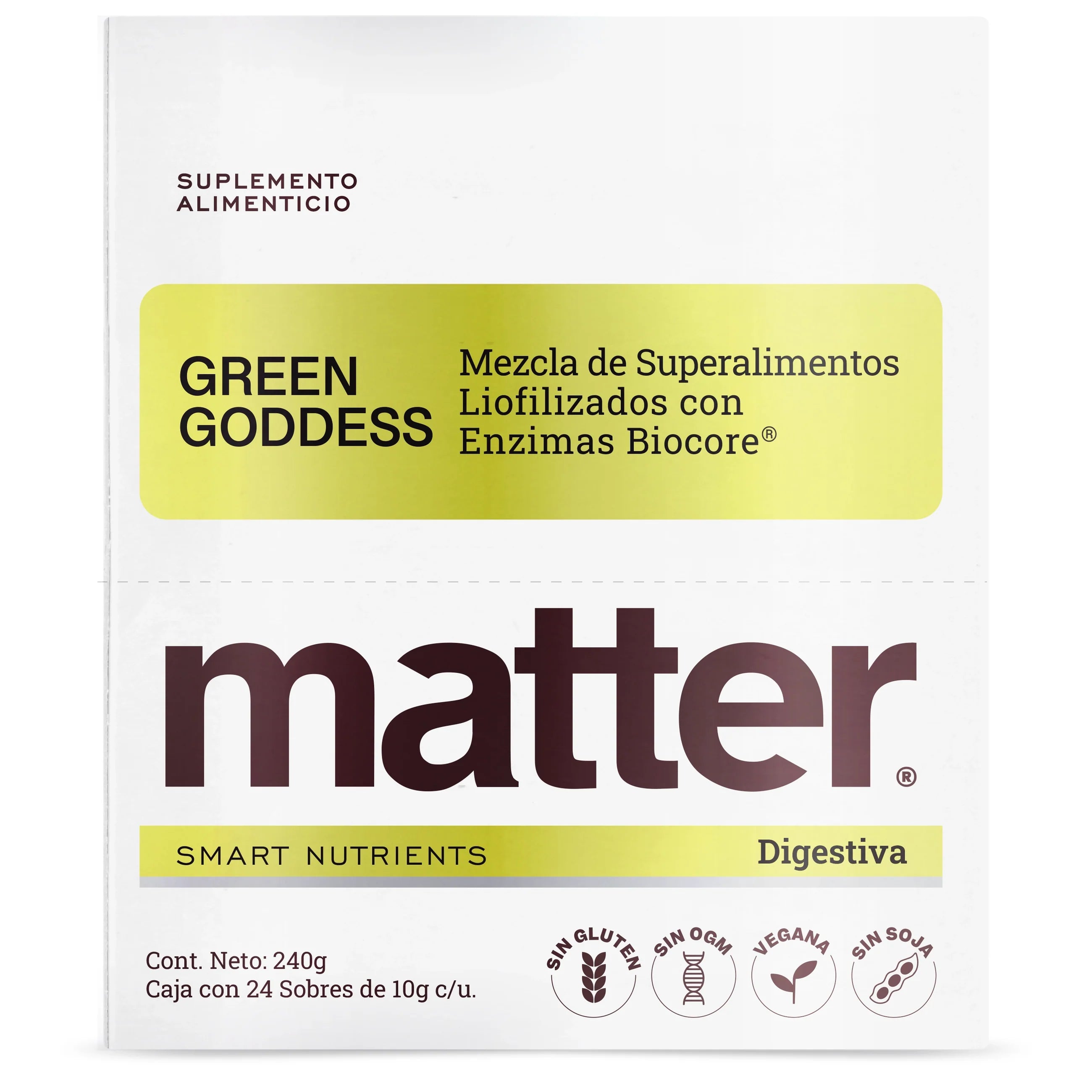 Matter Green Goddess Mezcla de Superalimentos Liofilizados con Enzimas BioCore 24 sobres de 10g c/u