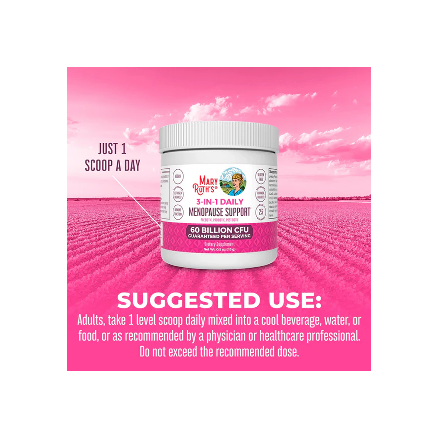 MaryRuth Organics Menopause Support 3-en-1, 180 g (Polvo sabor frambuesa)