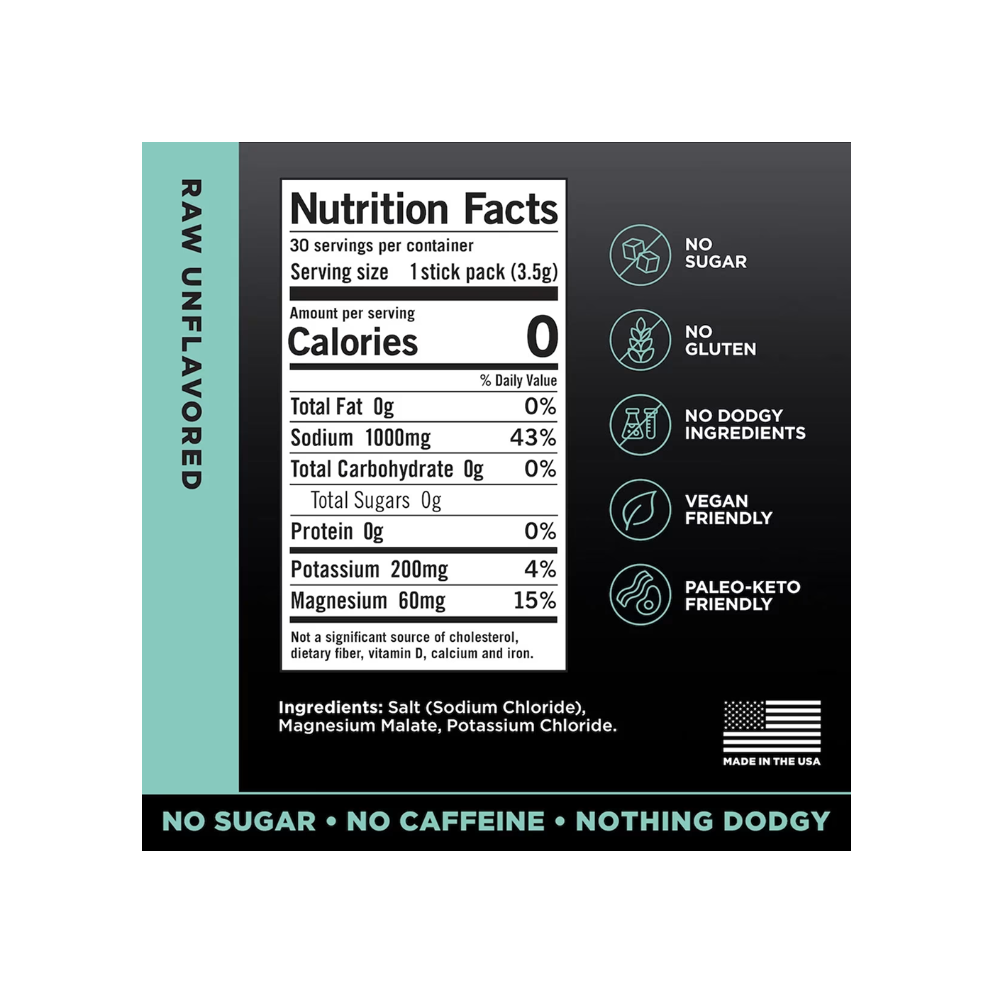 LMNT Recharge Electrolyte Drink Raw Unflavored, 30 sticks