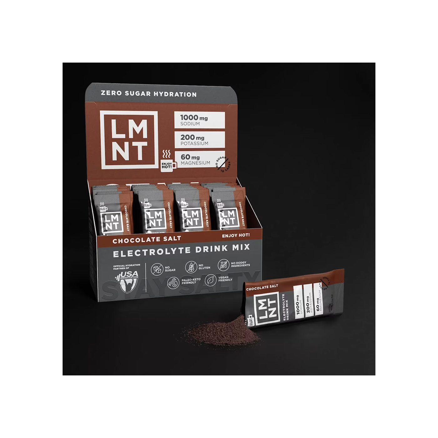 LMNT Recharge Electrolitos Chocolate Salt, 30 sobres