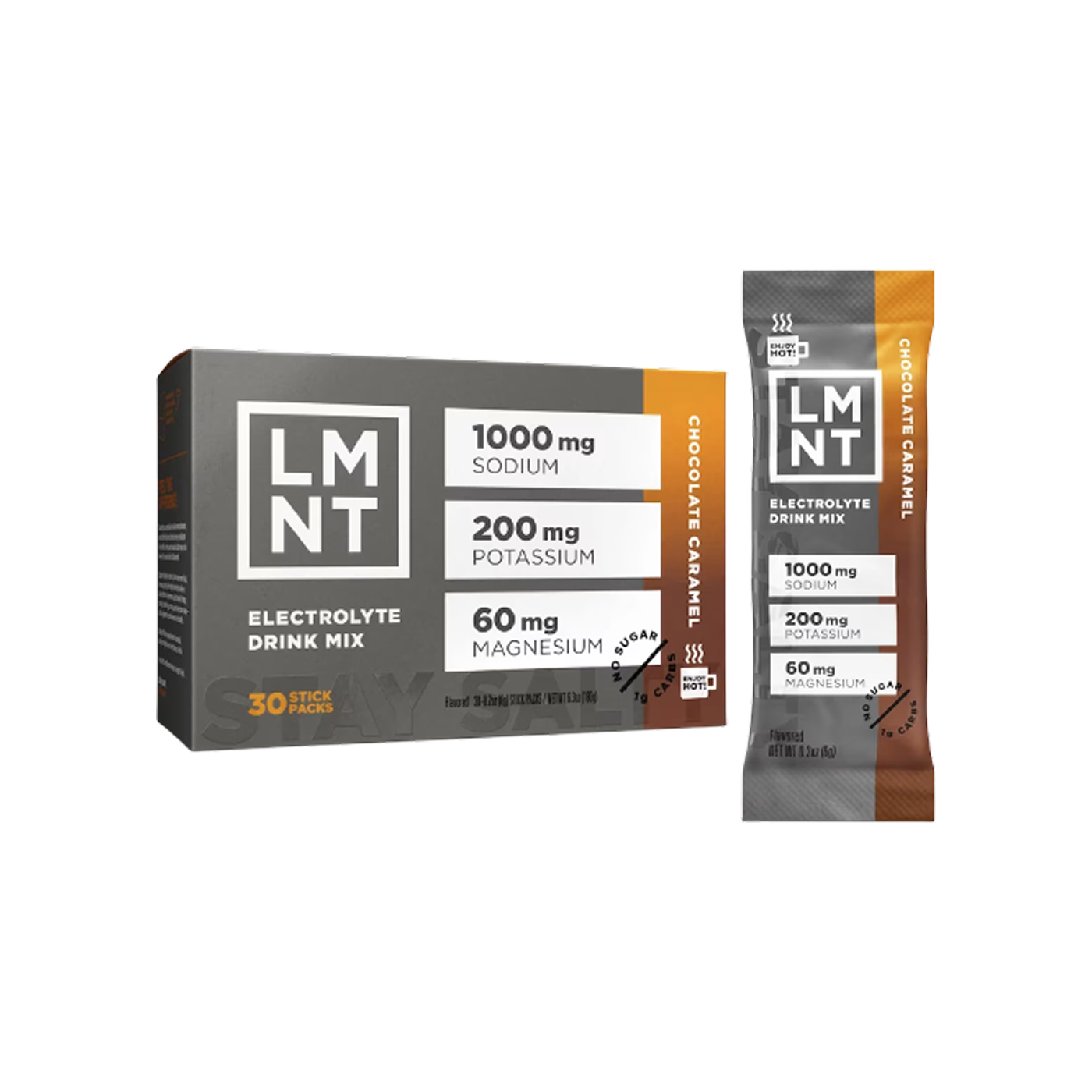 LMNT Recharge Electrolitos Chocolate Caramel, 30 sobres