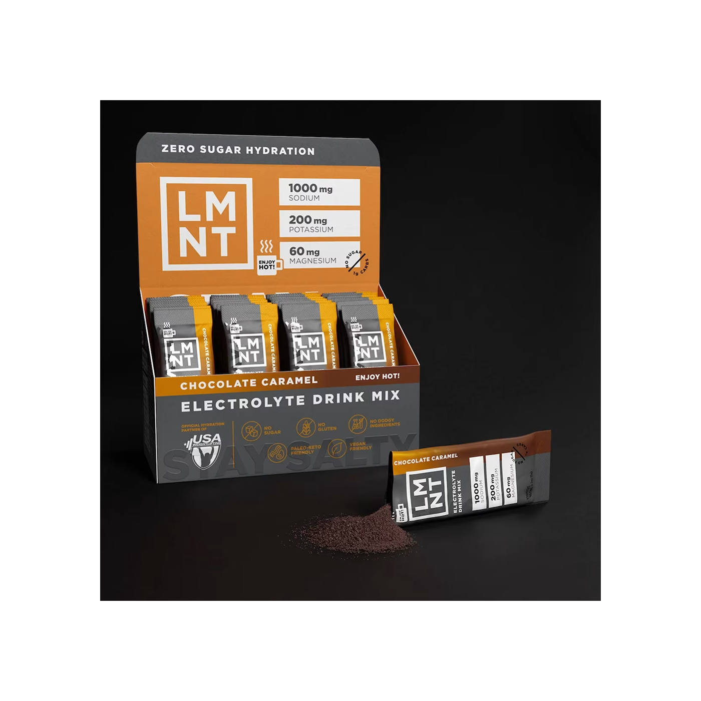 LMNT Recharge Electrolitos Chocolate Caramel, 30 sobres