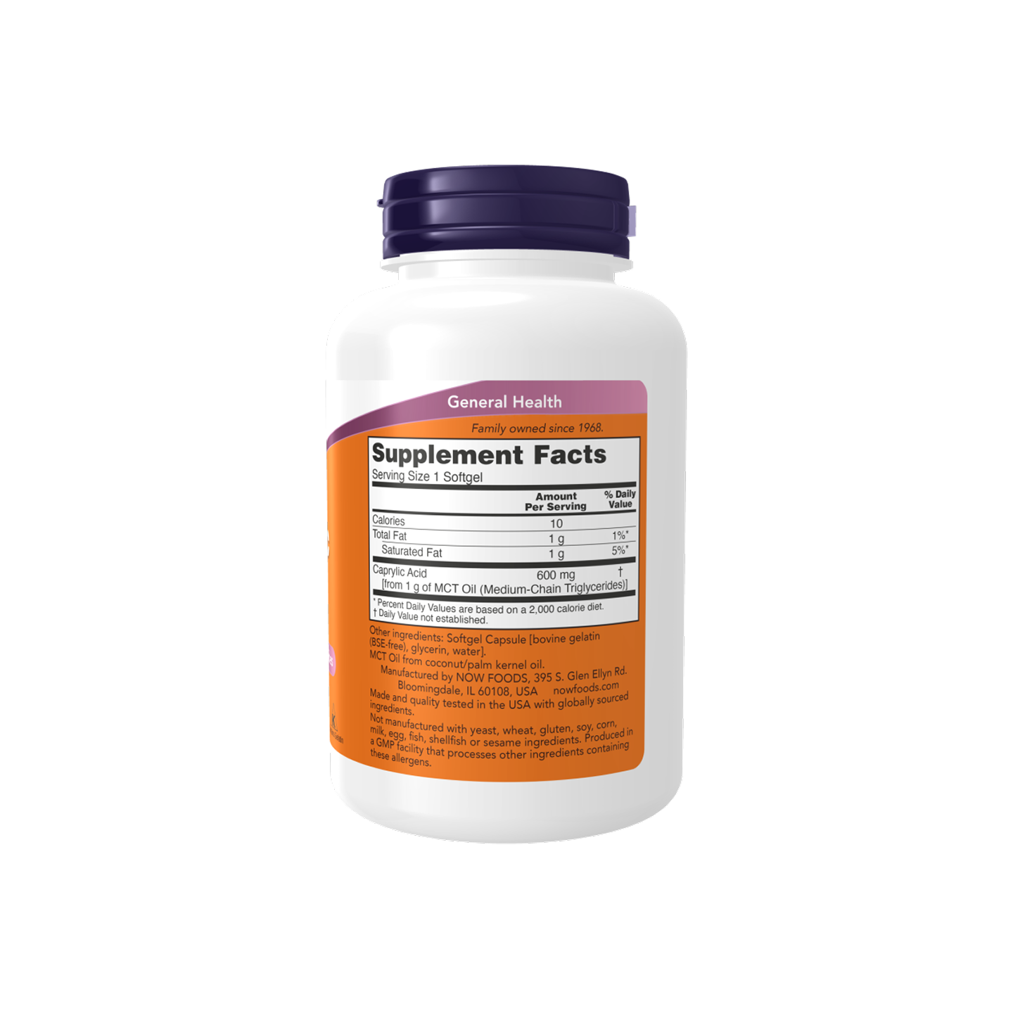 NOW Foods Ácido Caprílico 600 mg 100 cápsulas blandas