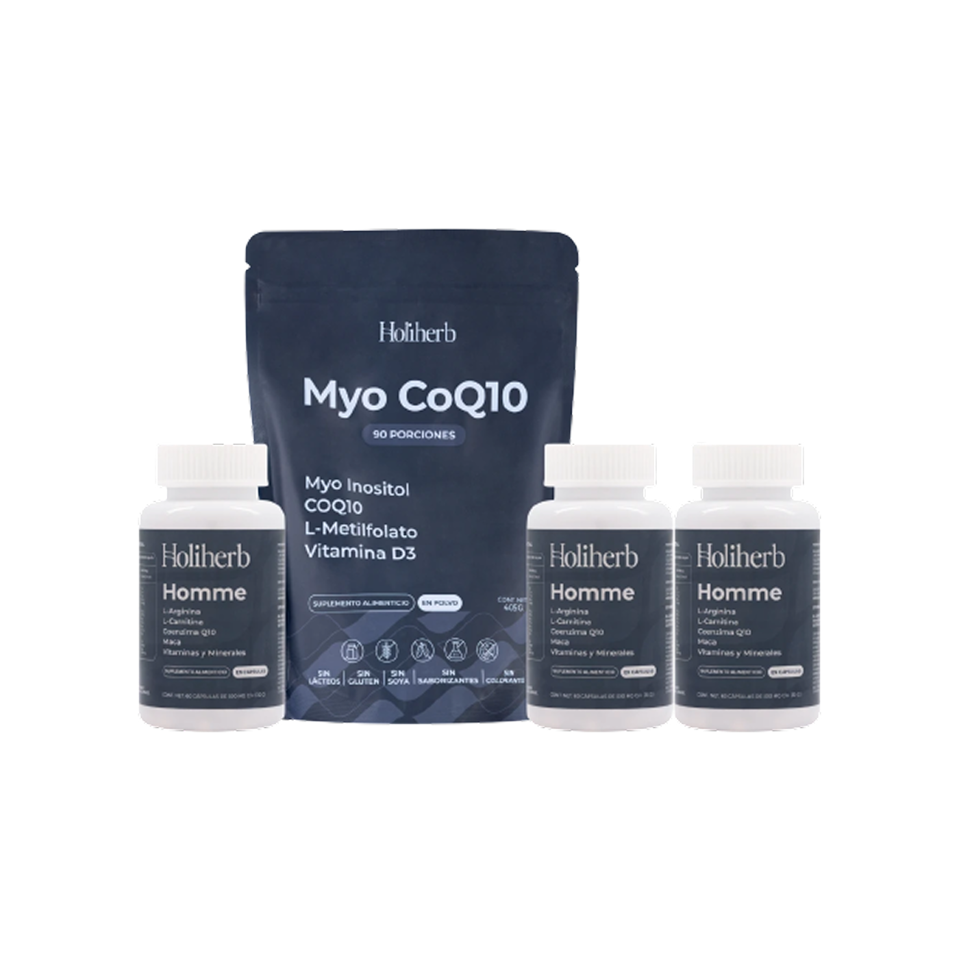 Holiherb Kit Fertilidad 3 Meses Myo Inositol con CoQ10 Homme, 1 kit