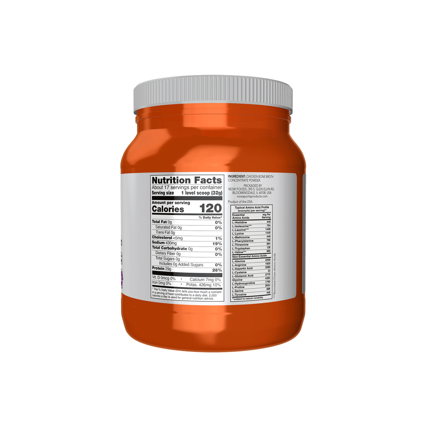 NOW Foods Bone Broth Chicken 544 g, polvo