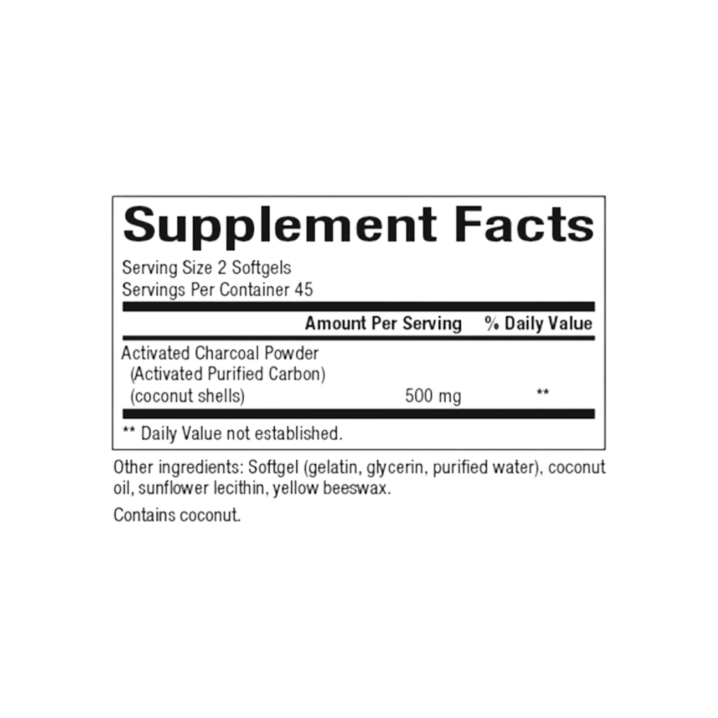 Natural Factors Activated Charcoal 500 mg 90 Softgels