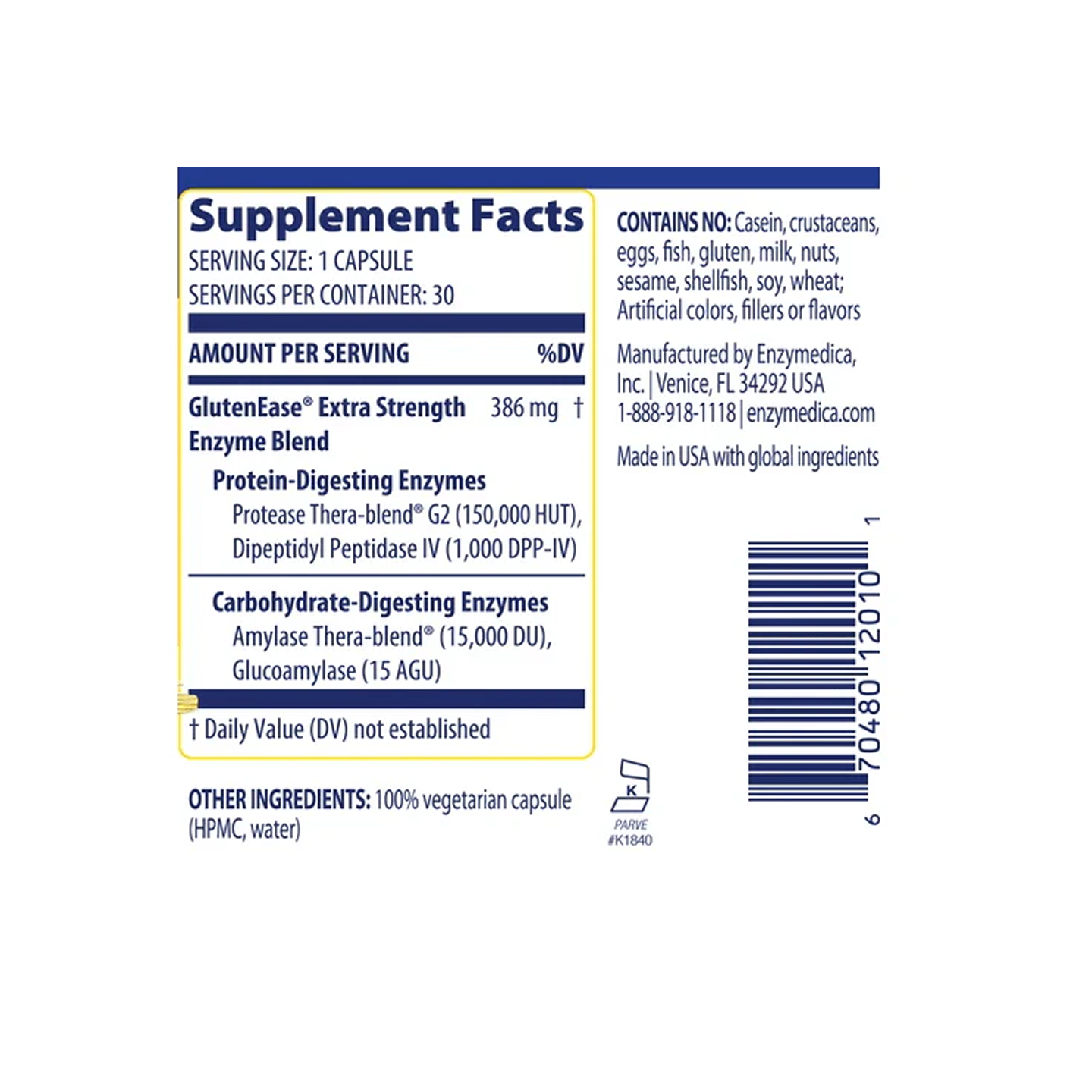 Enzymedica GlutenEase Extra Strength Enzymes 30 tabletas