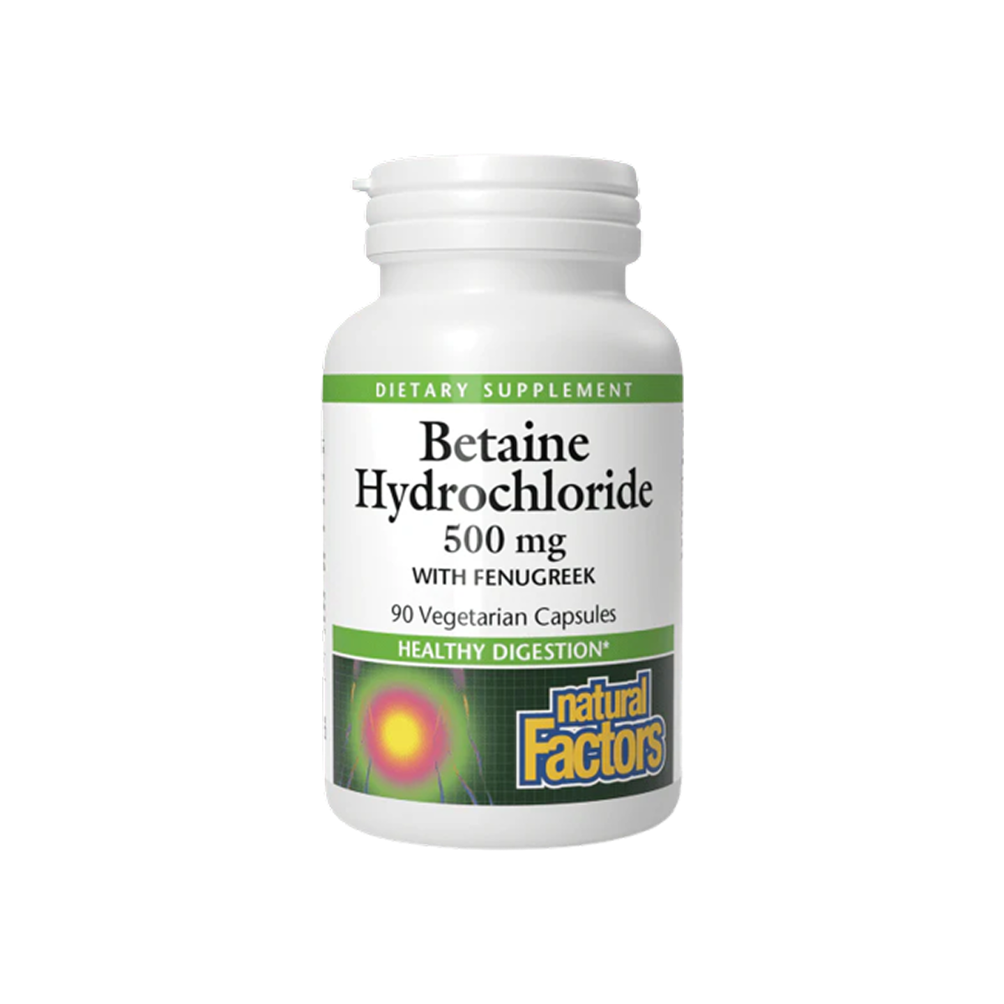 Natural Factors Betaine HCL Fenugreek 500 mg con 100 mg Fenogreco 90 Cápsulas
