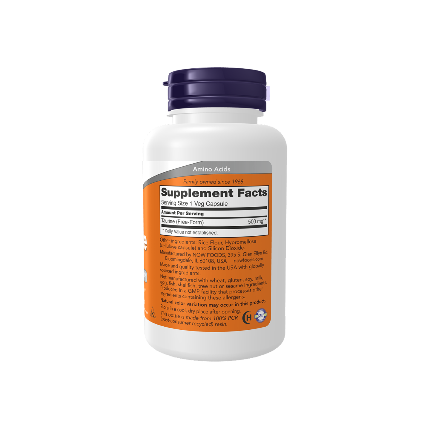 NOW Foods Taurina 500 mg 100 cápsulas vegetales