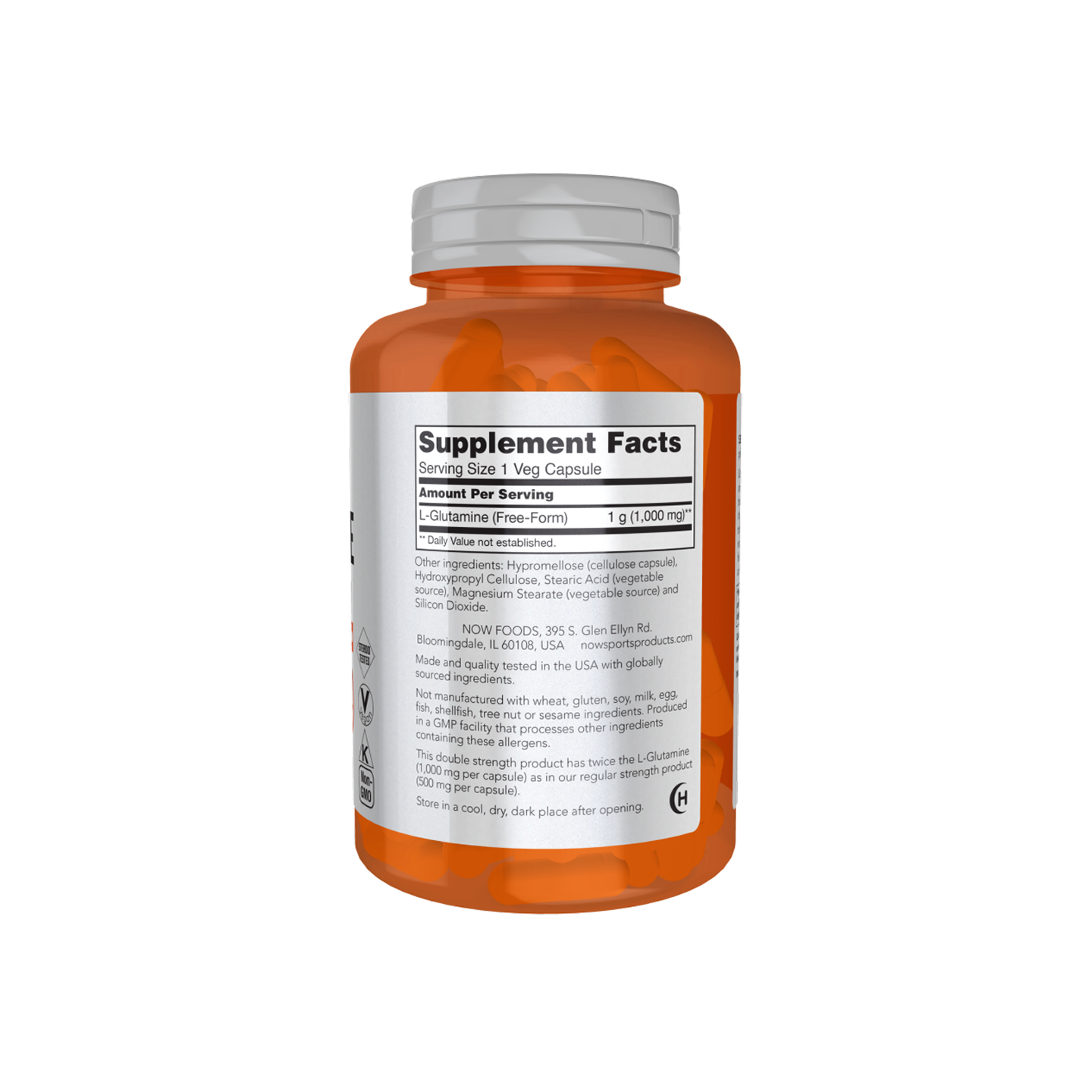 Now Foods L-Glutamina Doble Potencia 1000 mg – 120 cápsulas vegetales