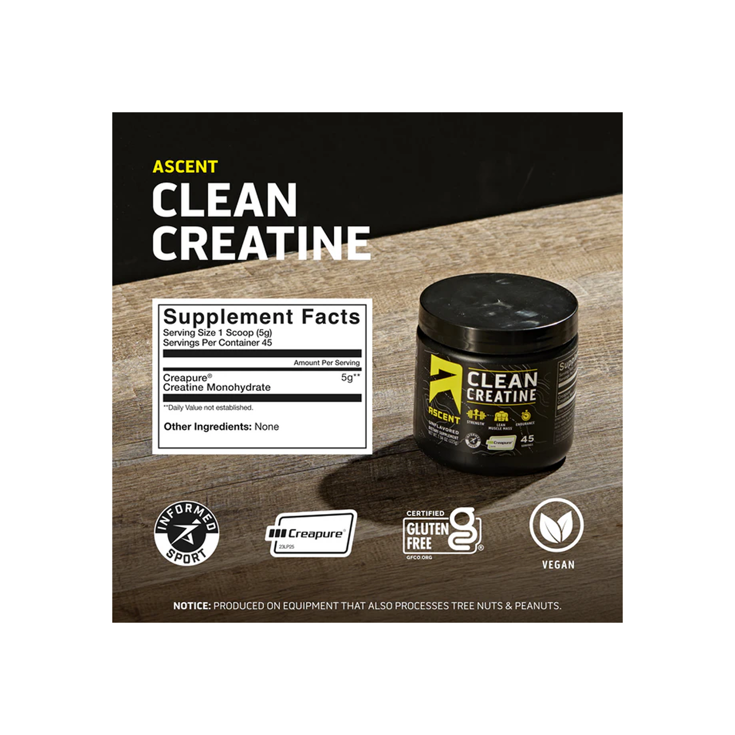 Ascent Clean Creatine 5g (45 Servings) Unflavored