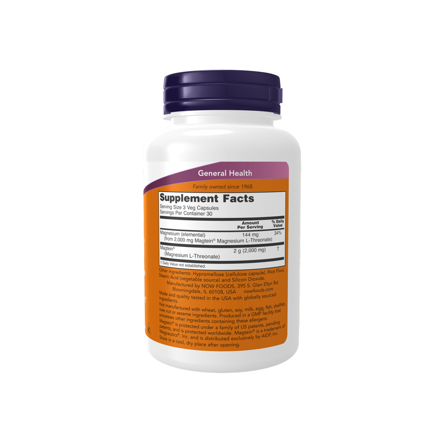 NOW Foods Magtein® – Magnesio L-Treonato – 90 cápsulas vegetales