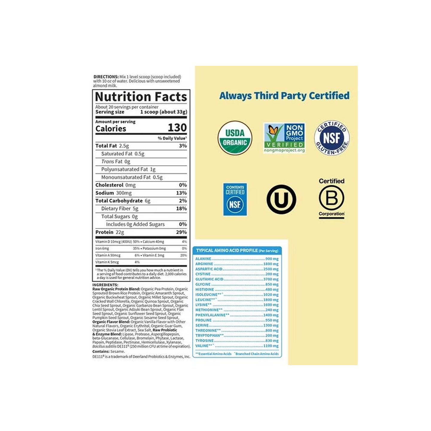 Garden of Life Raw Organic Protein Powder Vanilla Flavor 660g