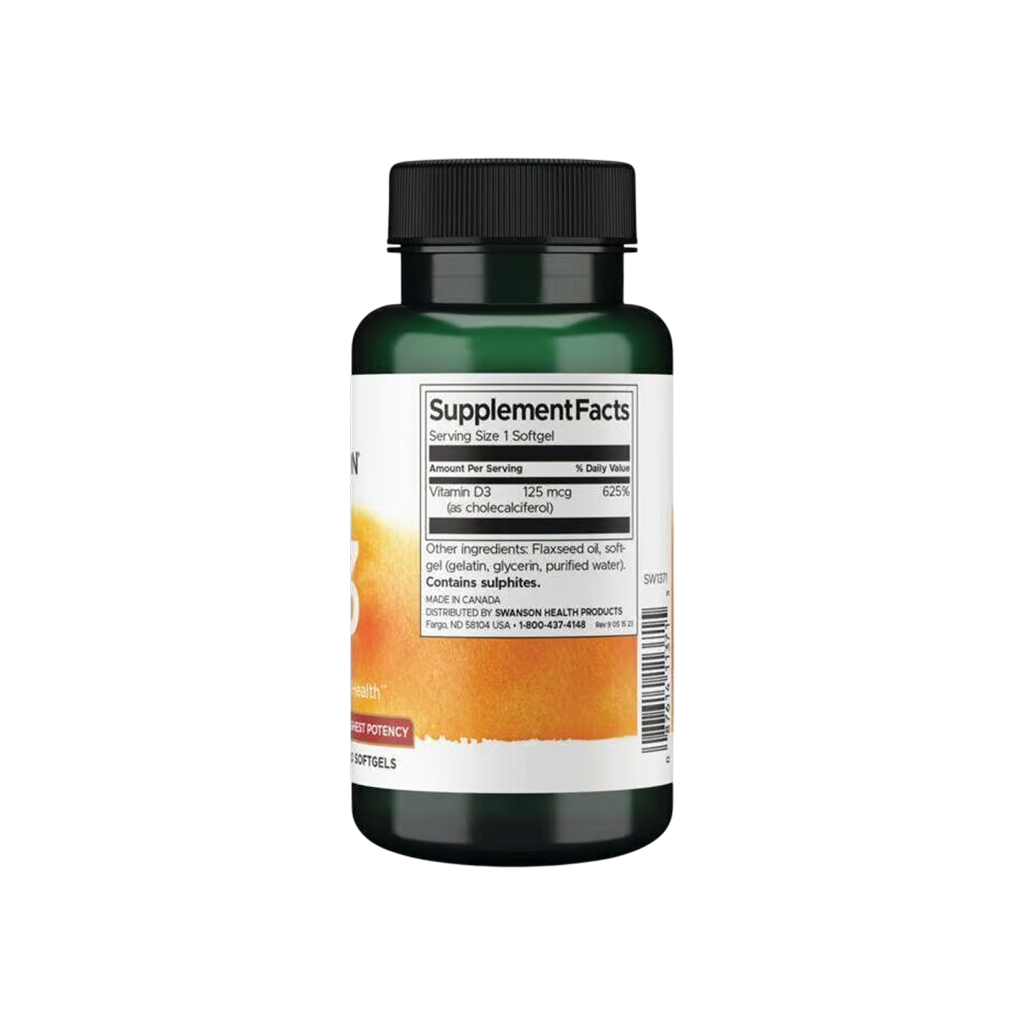 Swanson Vitamina D3 5000 IU, 250 cápsulas blandas