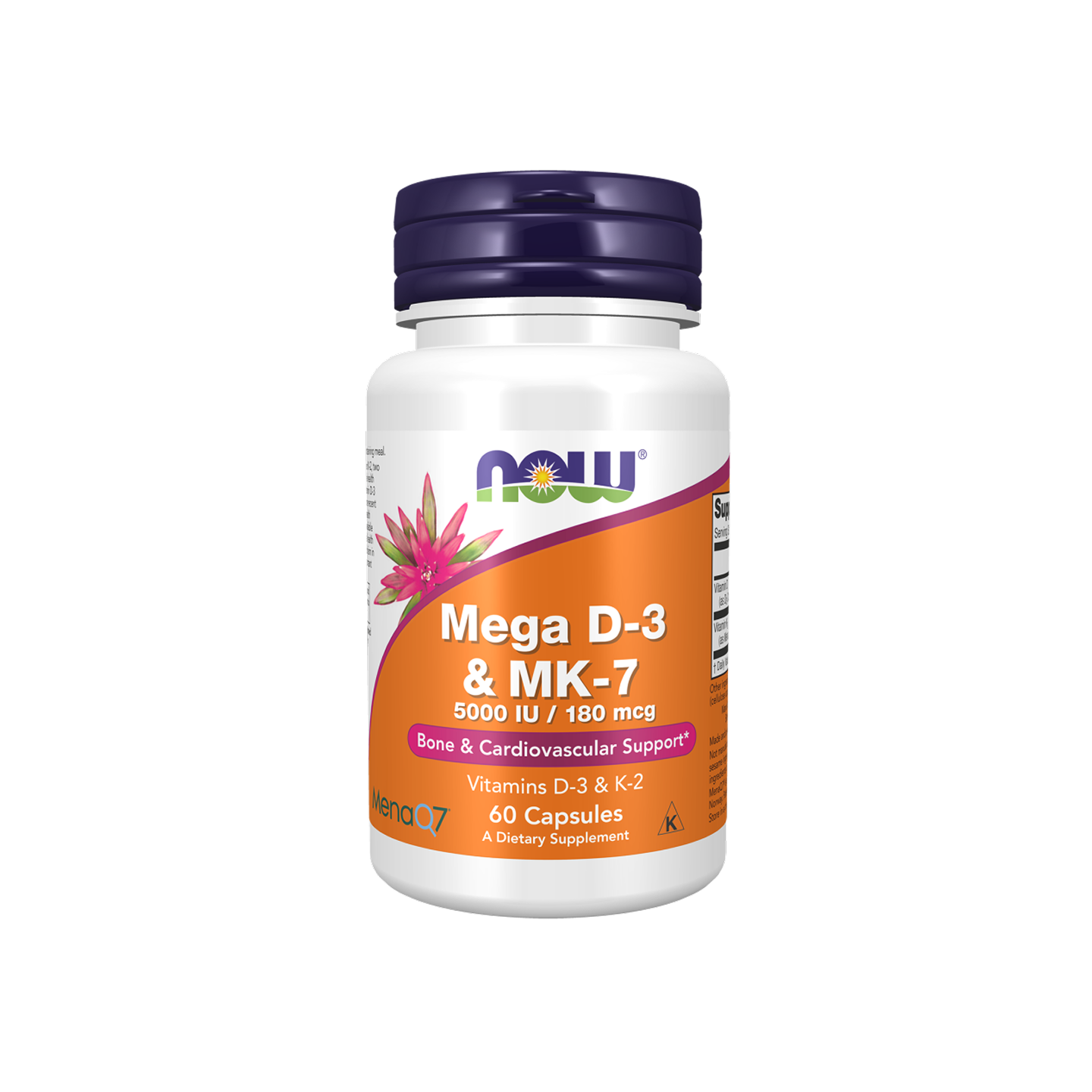 Now Foods Mega D-3 & MK-7 5,000 IU / 180 mcg, 120 cápsulas vegetarianas