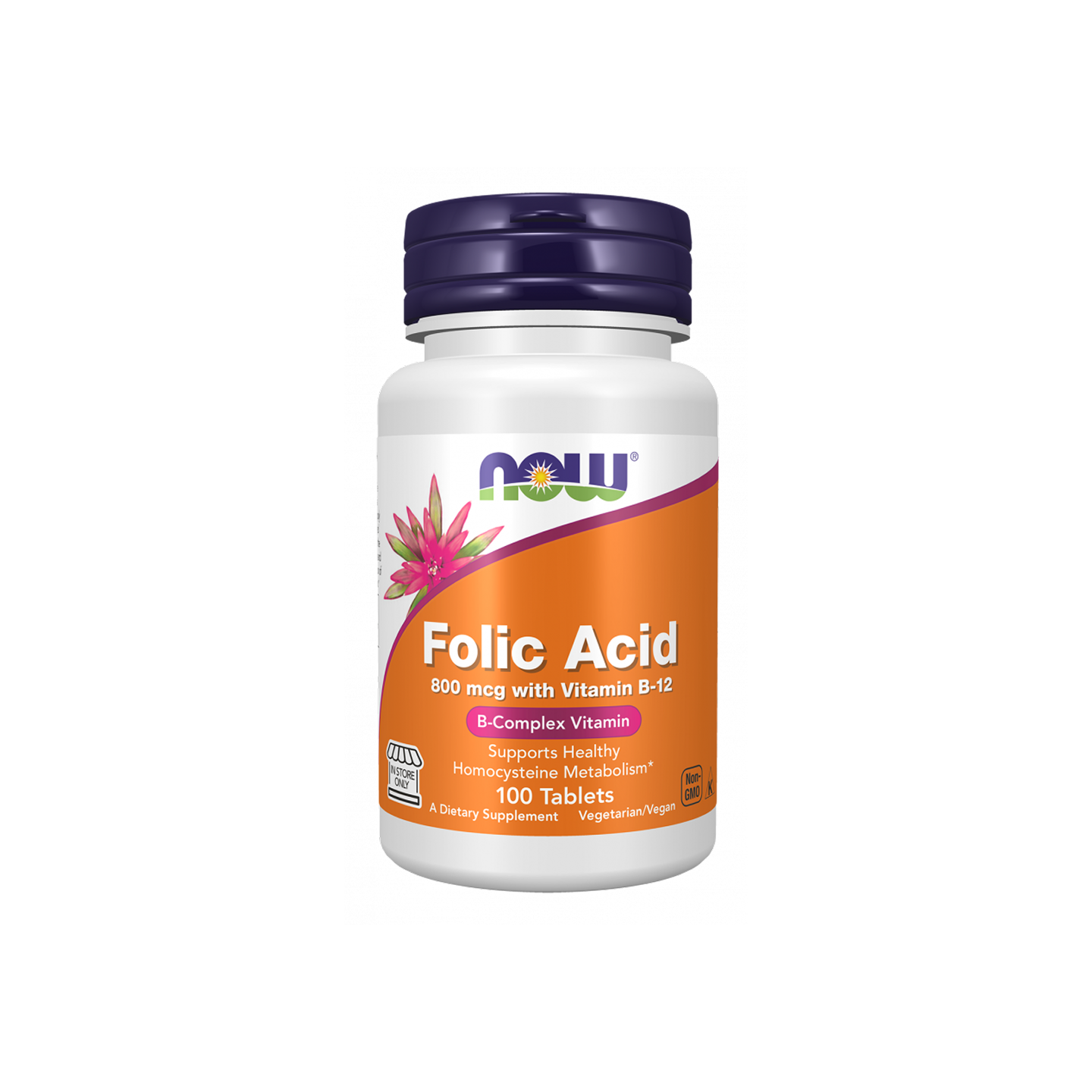 NOW Foods Folic Acid 800 mcg with Vitamin B-12, 800 mcg, 100 tabletas