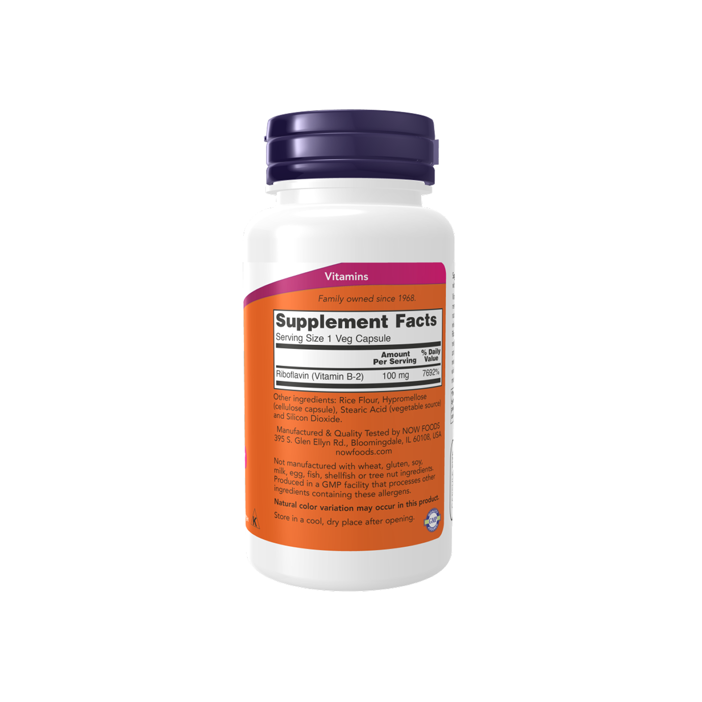 NOW Foods Vitamin B-2 (Riboflavin) 100 mg, 100 cápsulas vegetales