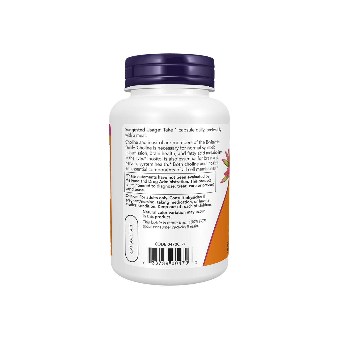 NOW Foods Colina e Inositol 500 mg, 100 cápsulas vegetales
