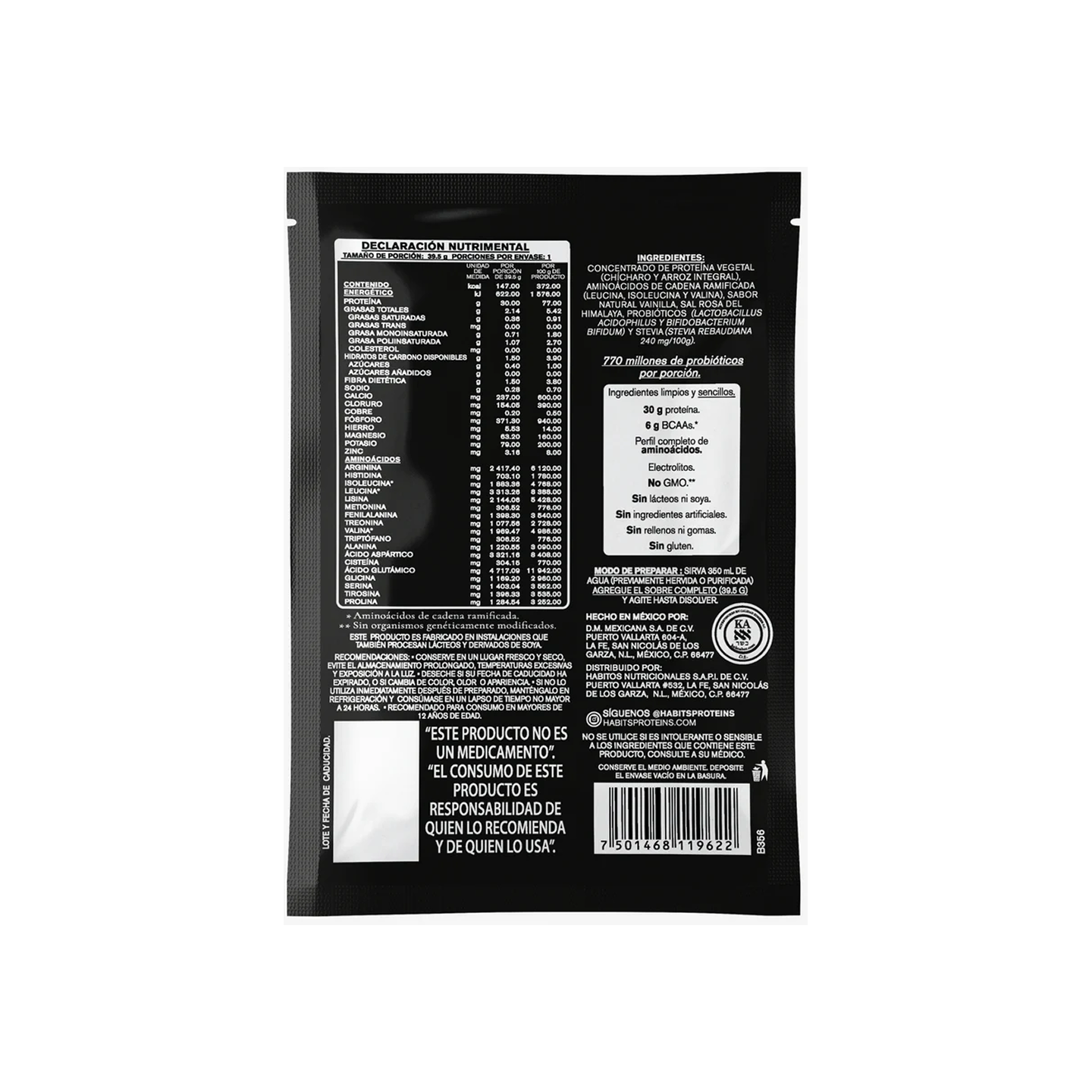 Habits Protein Sachets Vanilla High Performance 577.5 g, 15 sachets