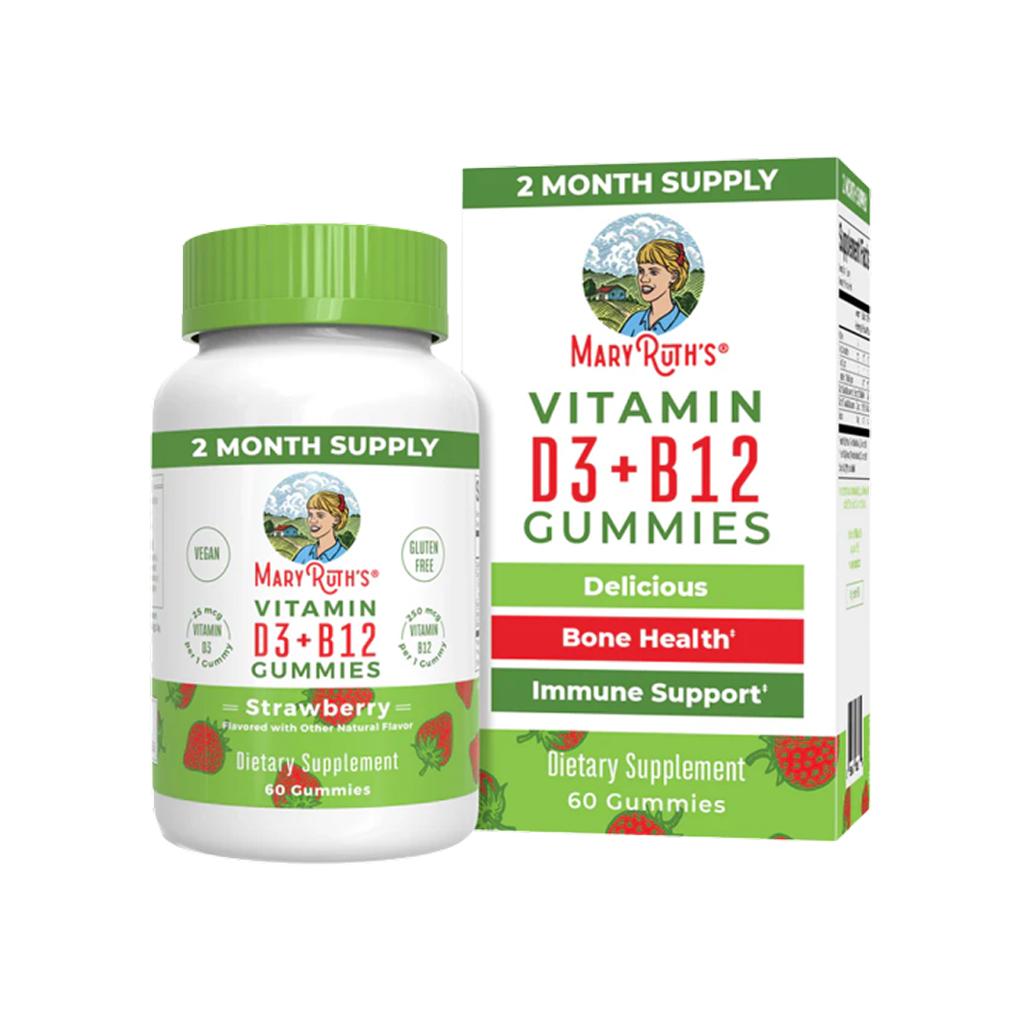 MaryRuth Organics Gomitas Veganas Vitaminas D3 y B12 Fresa 60 gomitas