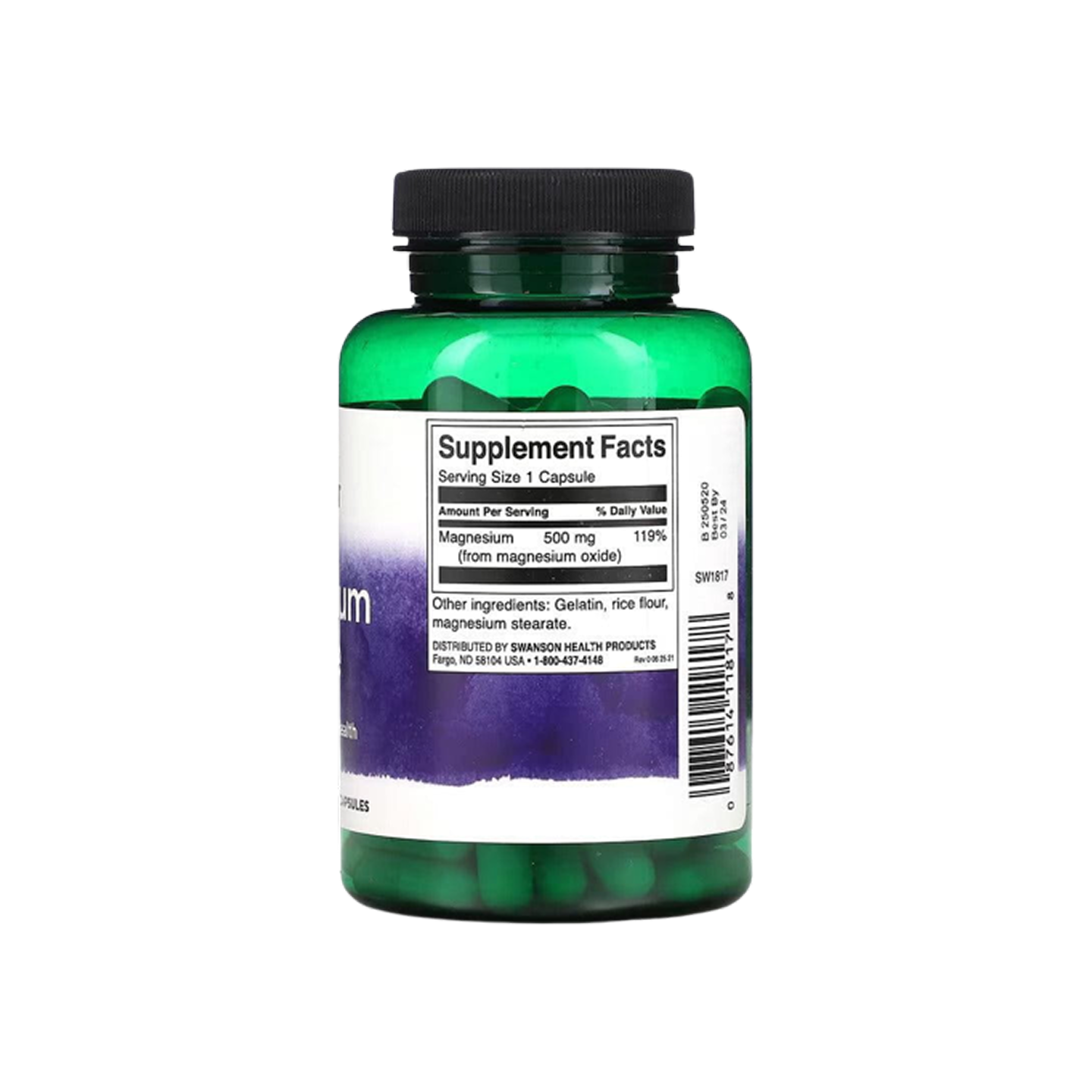 Swanson Premium Óxido de Magnesio 500 mg 100 cápsulas