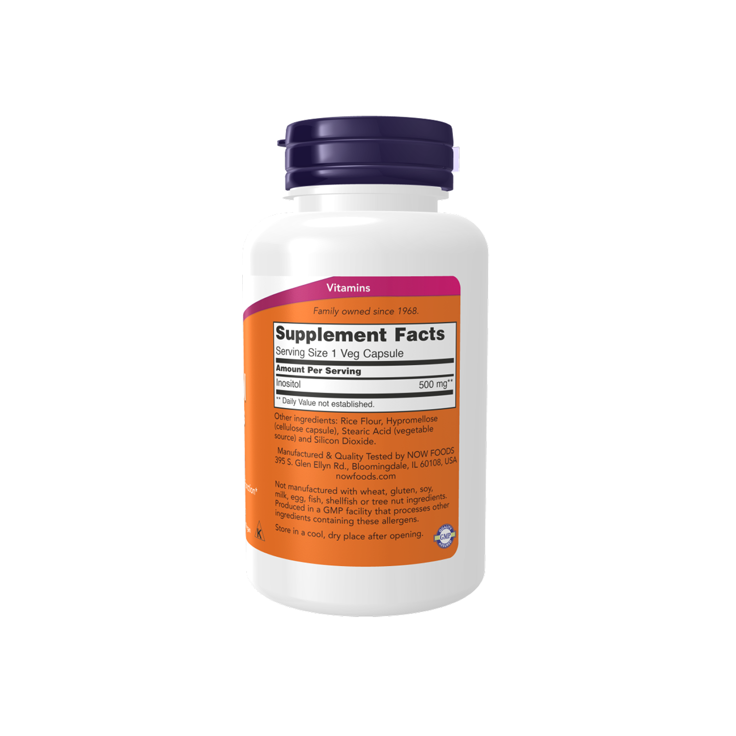 NOW Foods Inositol 500 mg, 100 cápsulas vegetarianas
