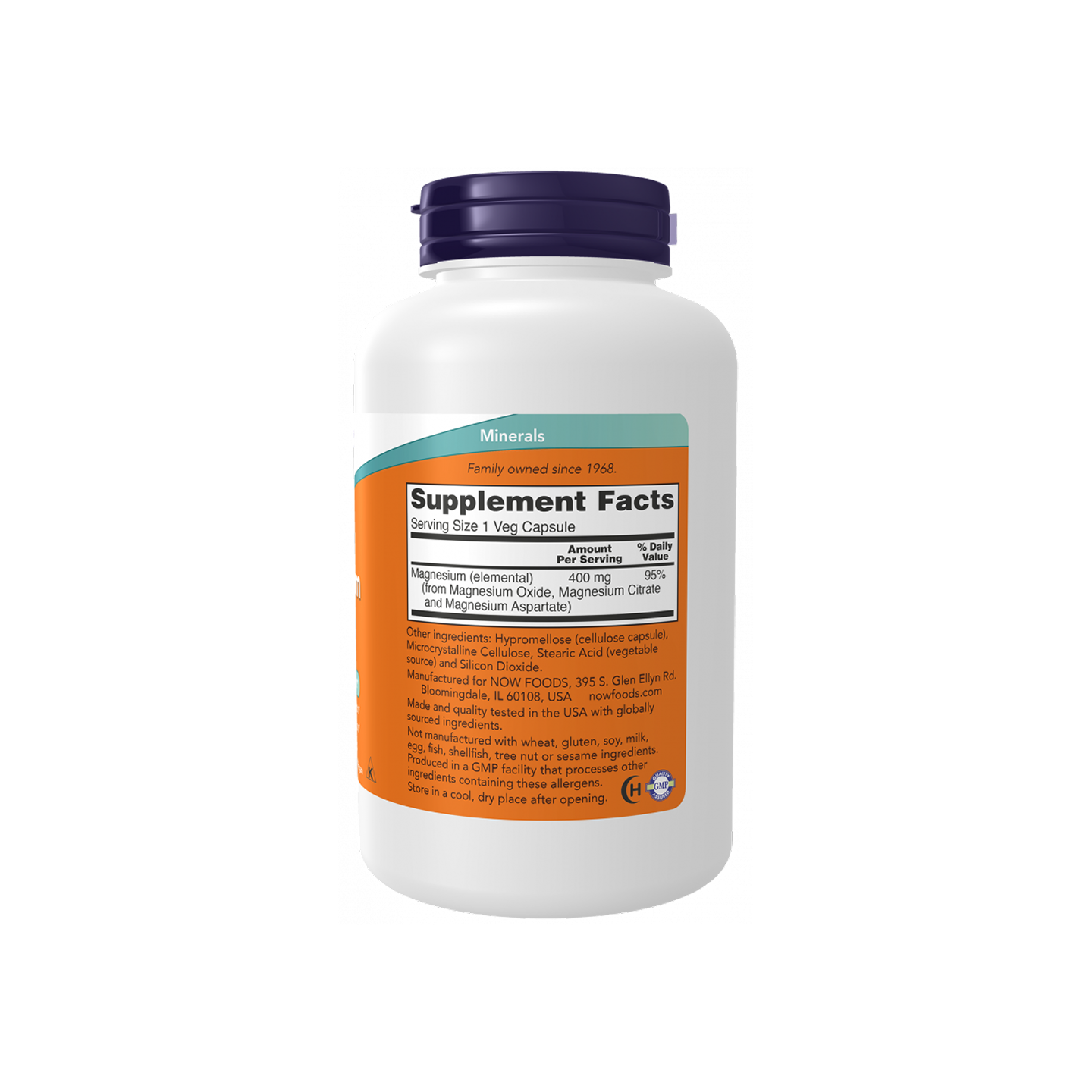 NOW Foods Magnesio 400 mg, 180 cápsulas vegetarianas