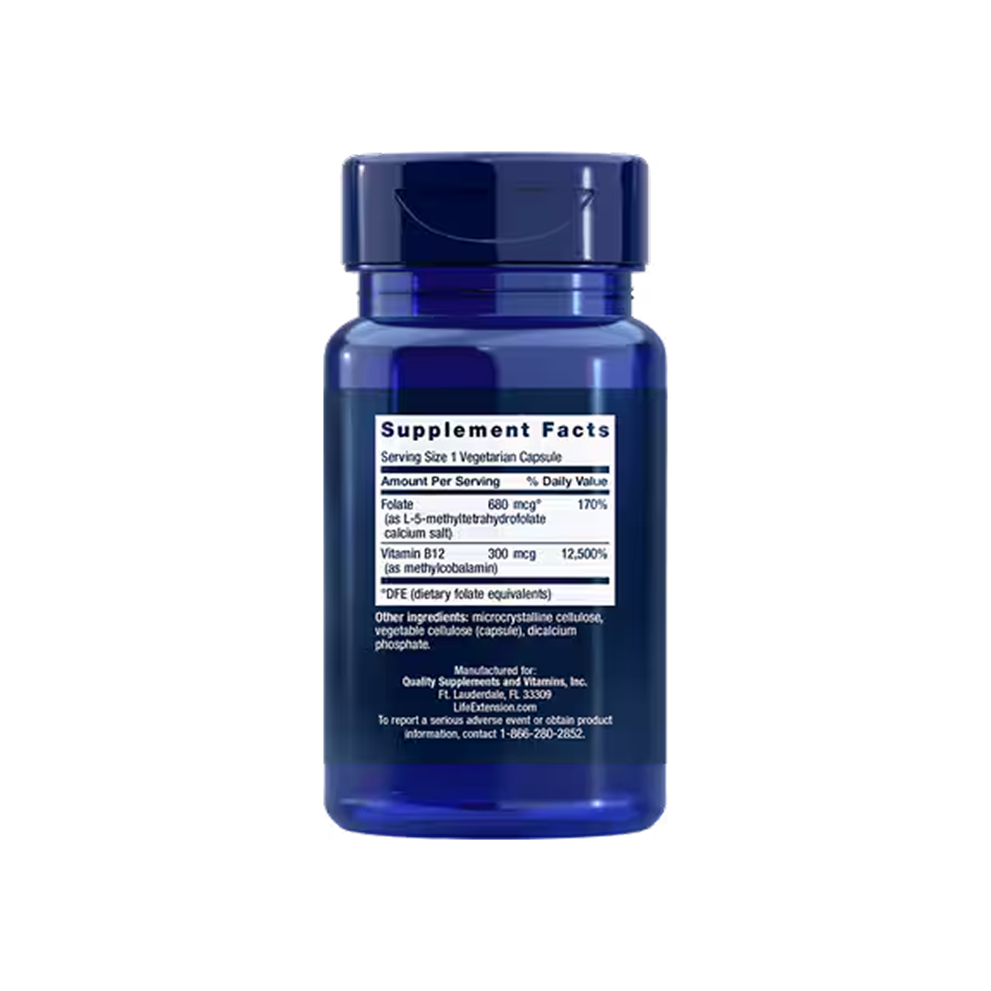 Life Extension BioActive Folato y Vitamina B12, 90 cápsulas vegetarianas