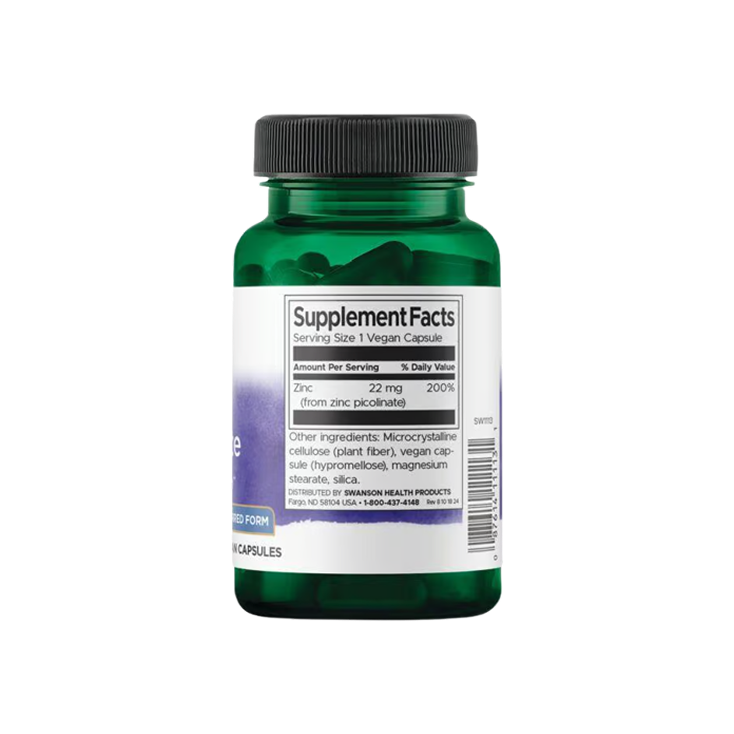 Swanson Zinc Picolinate 22 mg, 60 cápsulas veganas