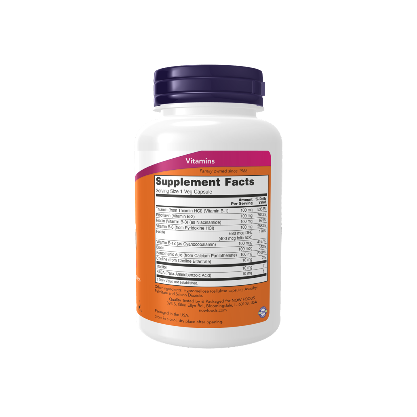 NOW Foods Vitamin B-100, 100 mg, 100 cápsulas vegetales