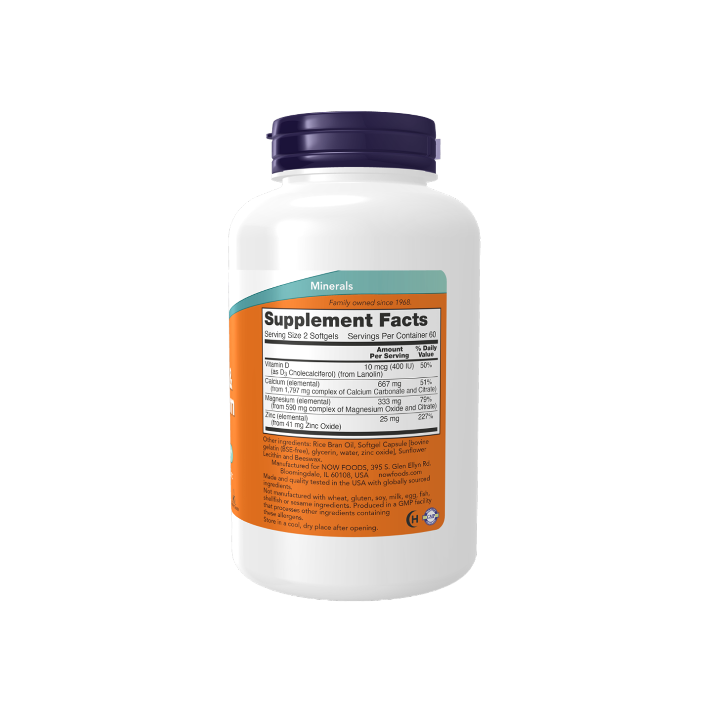 NOW Foods Calcio, Magnesio, Vitamina D3 y Zinc, 120 cápsulas blandas