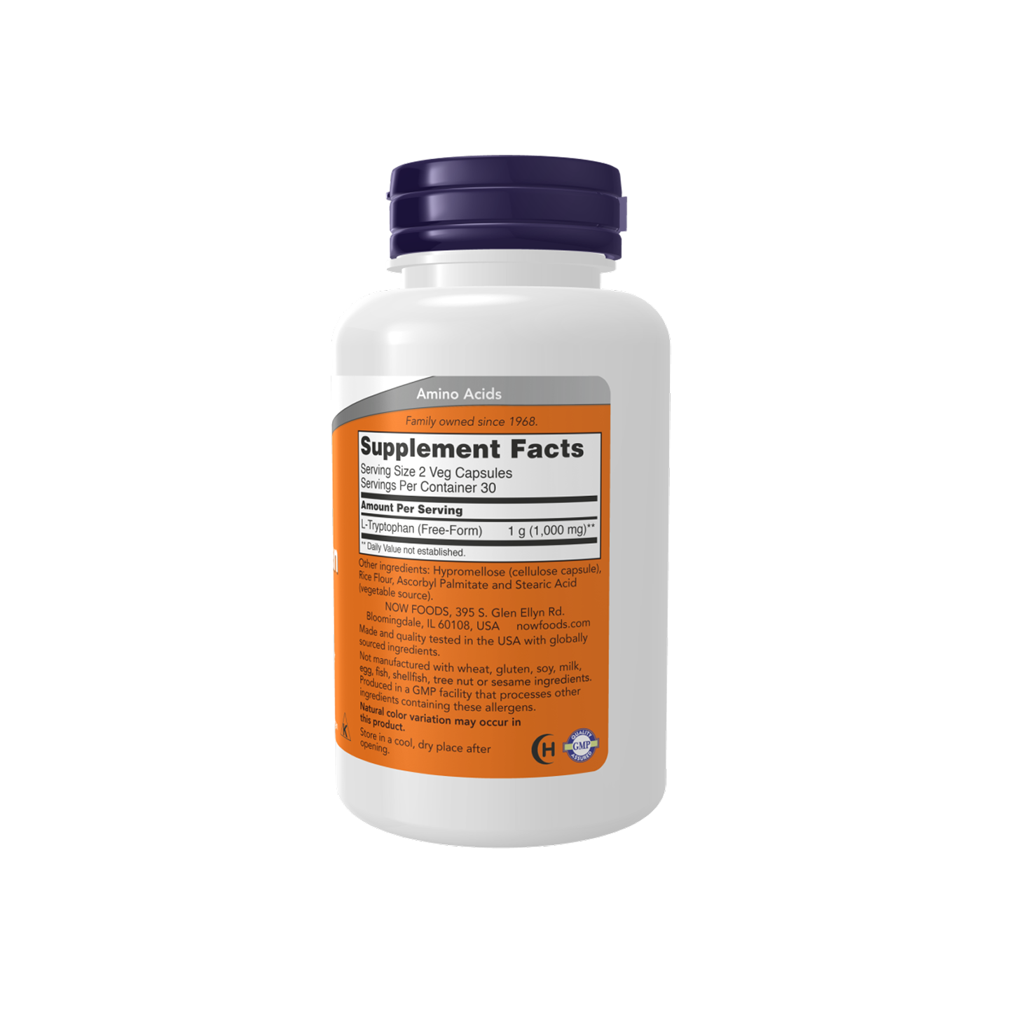 NOW Foods L-Tryptophan 500 mg, 60 cápsulas vegetales
