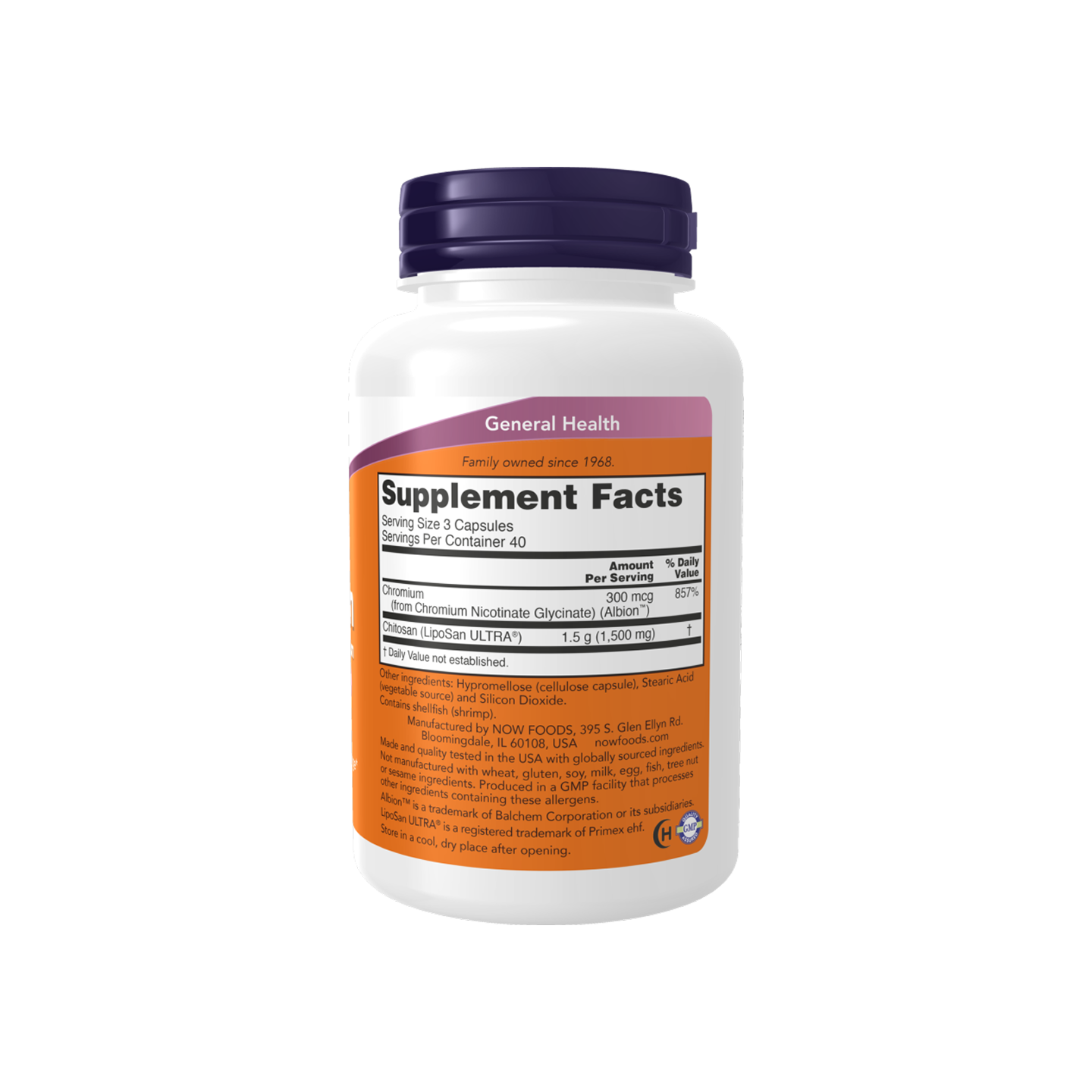 NOW Foods Chitosan 500 mg Plus Chromium 120 cápsulas