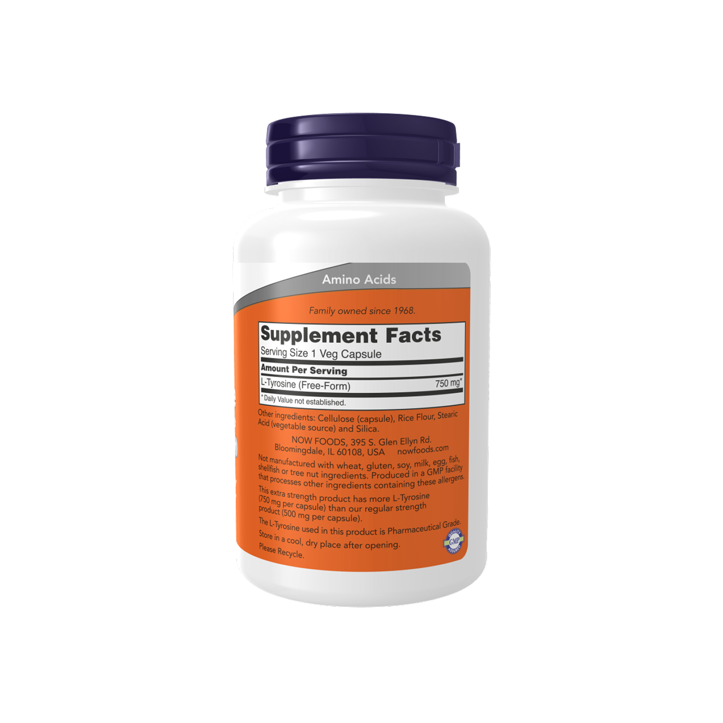 NOW Foods L-Tyrosine Extra Strength 750 mg – 90 Cápsulas Vegetales