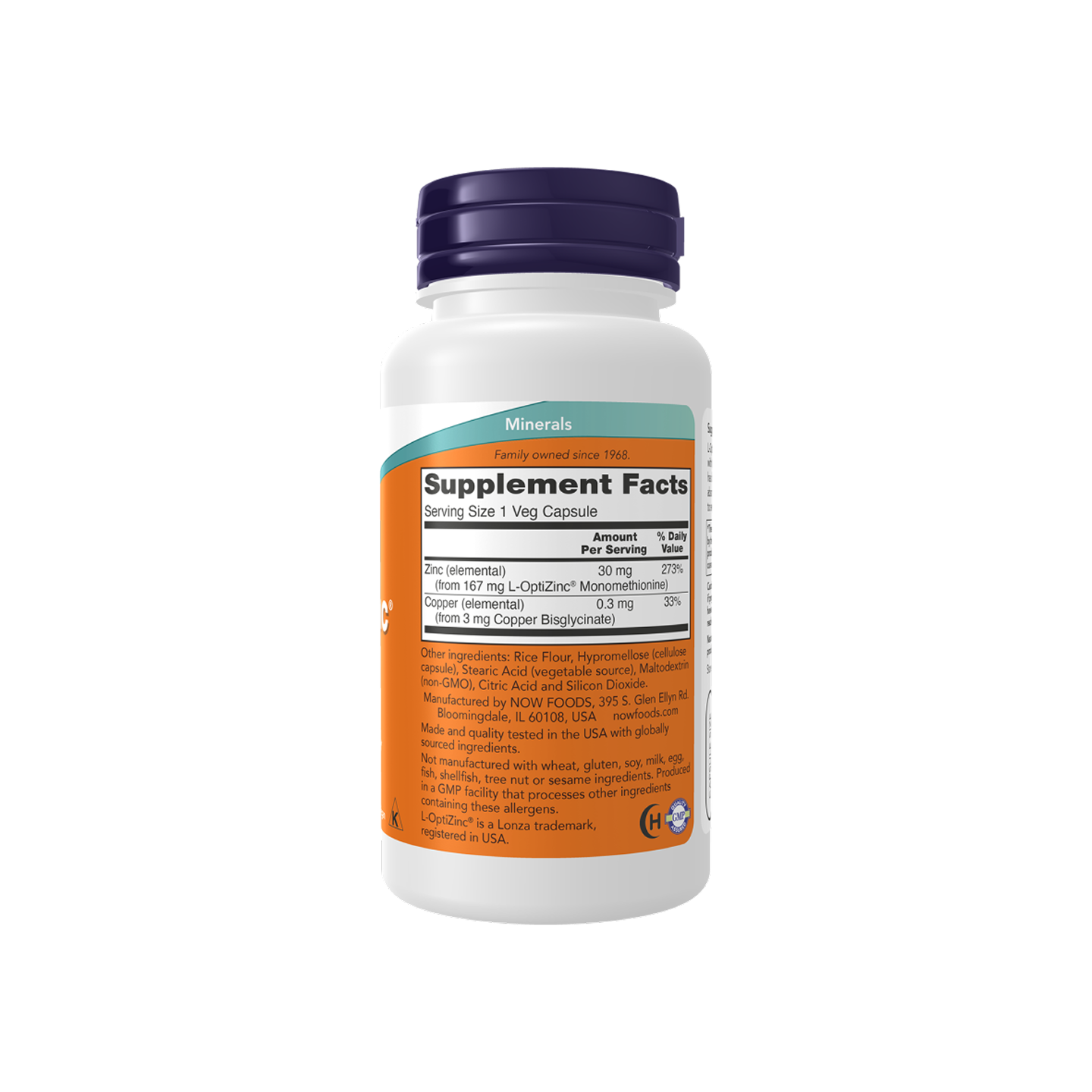 NOW Foods L-OptiZinc 30 mg 100 cápsulas vegetales