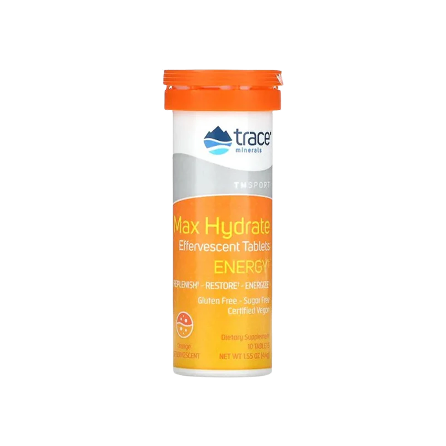 Trace Minerals Max Hydrate Energy 44 g, comprimidos efervescentes de naranja