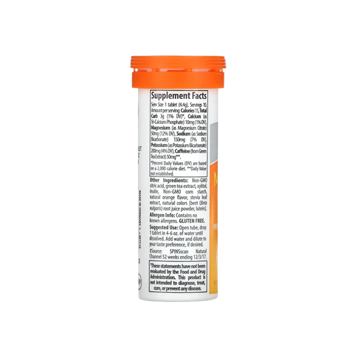 Trace Minerals Max Hydrate Energy 44 g, comprimidos efervescentes de naranja