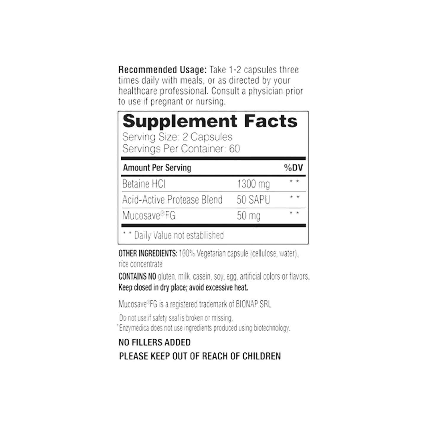 Enzymedica Betaine 60 Capsules