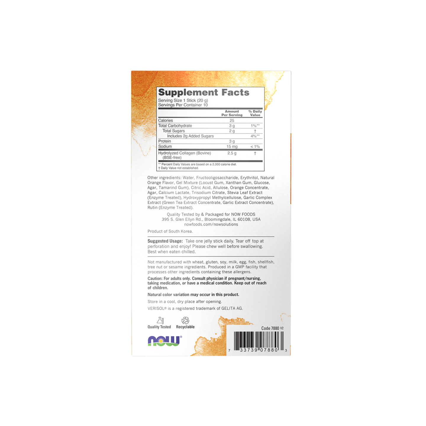 NOW Foods Collagen Jelly Beauty Complex Sweet Orange 10 Sticks