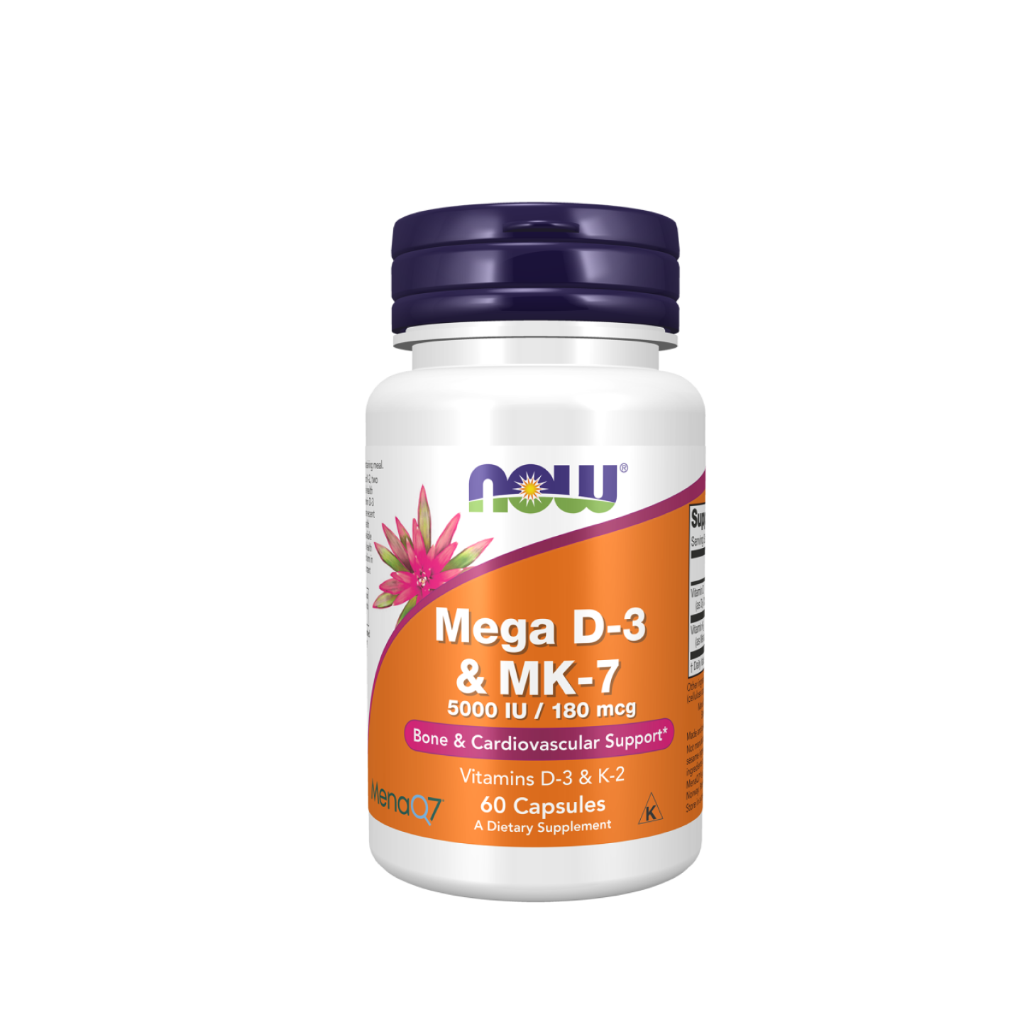 Now Foods Mega D-3 & MK-7 5,000 IU / 180 mcg, 60 cápsulas vegetarianas