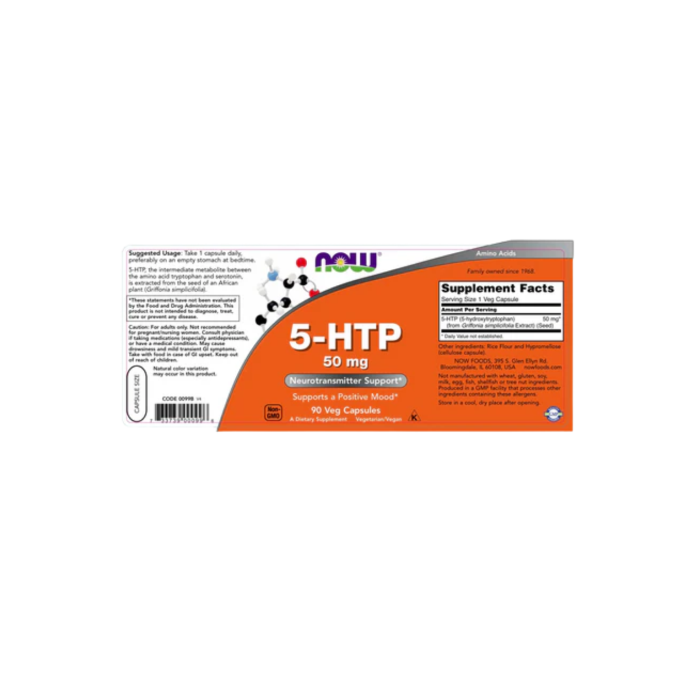 Now Foods 5-HTP 50 mg, 60 Cápsulas