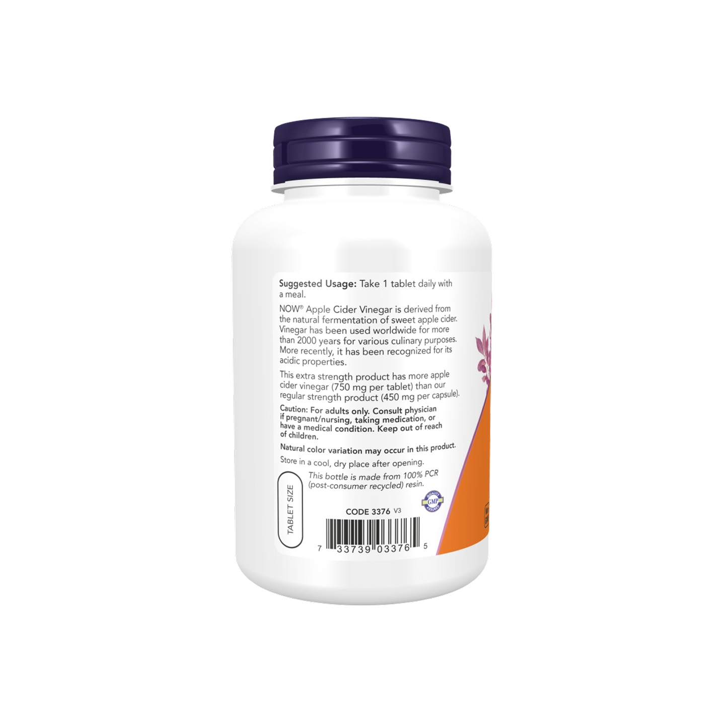 NOW Foods Vinagre de Manzana Extra Fuerte 750 mg 180 tabletas