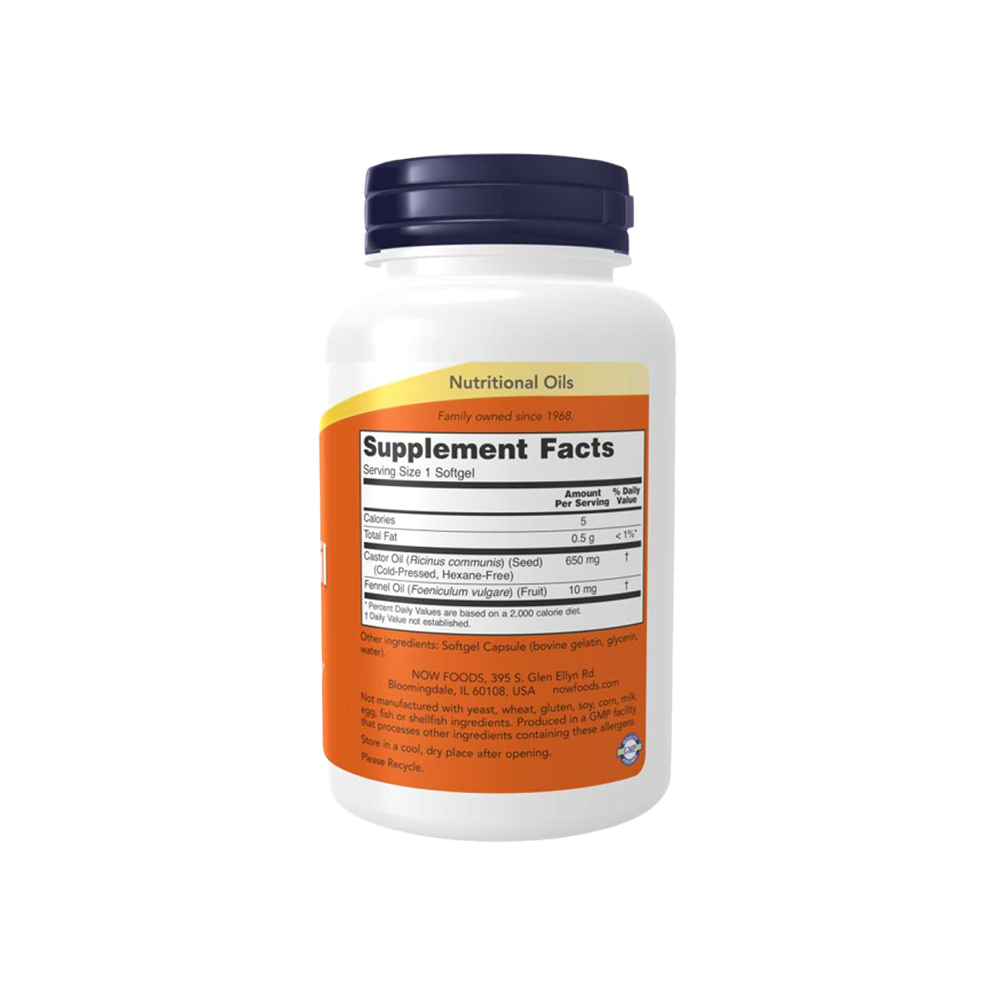 NOW Foods Aceite de ricino 650 mg Cápsulas blandas 120
