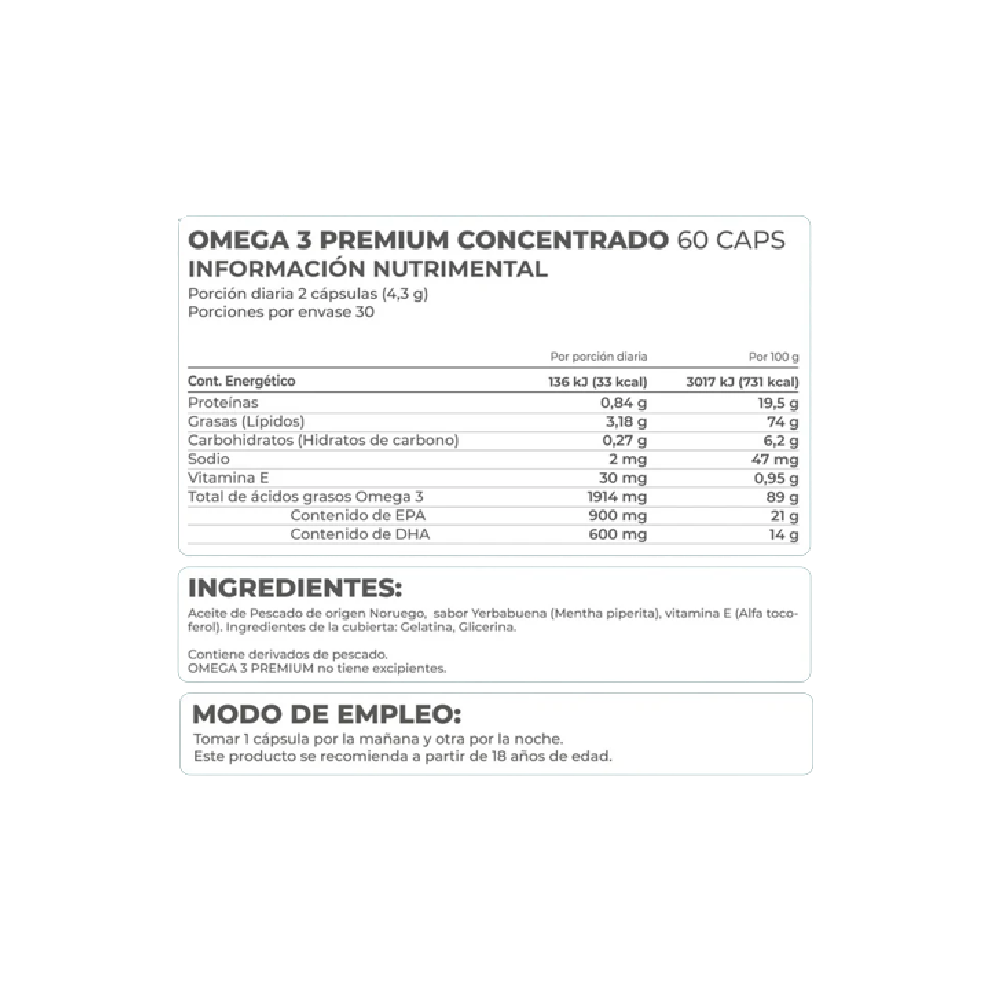 Omega 3 PREMIUM 60 cápsulas - Pronat