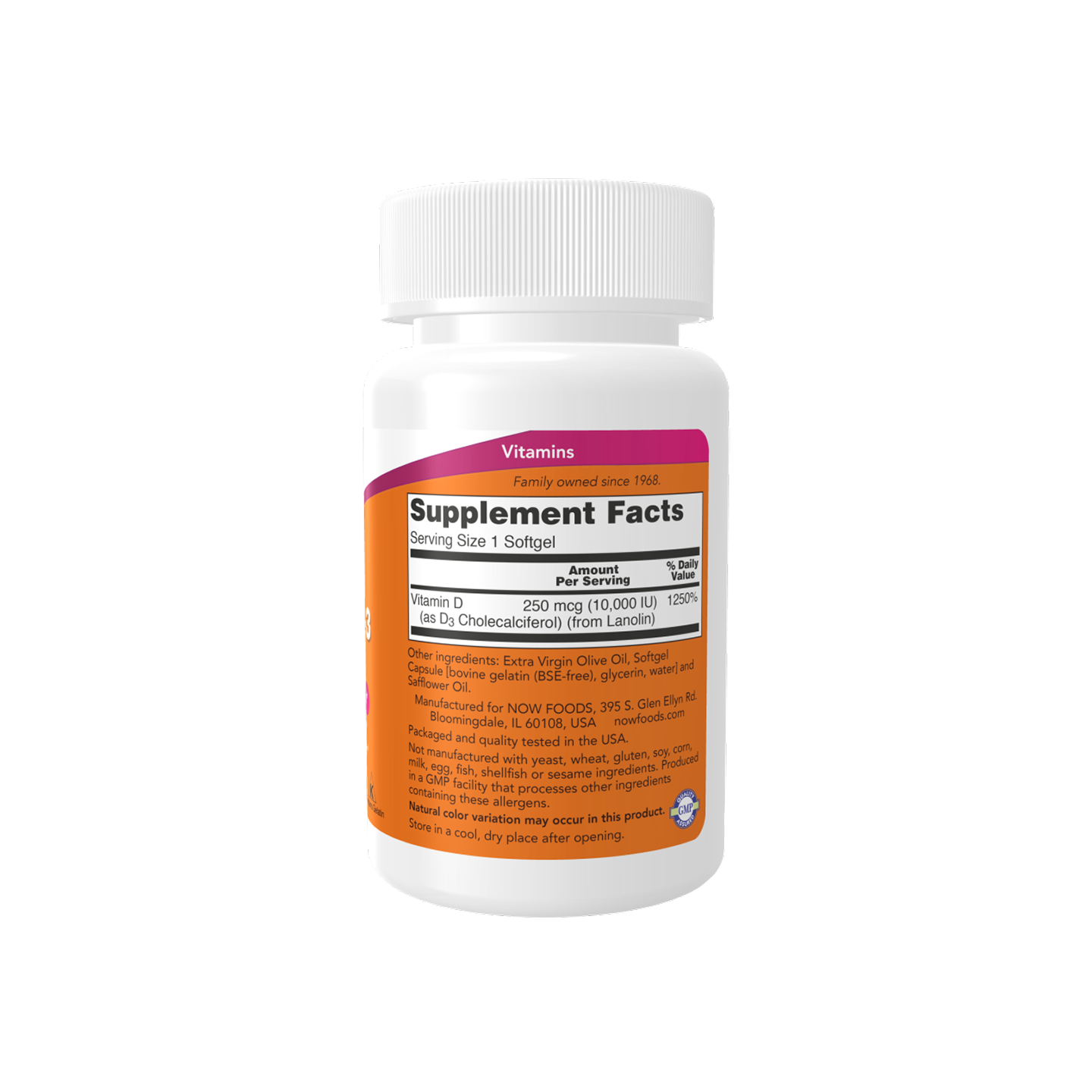 NOW Foods Vitamin D-3 10,000 IU, 240 cápsulas blandas