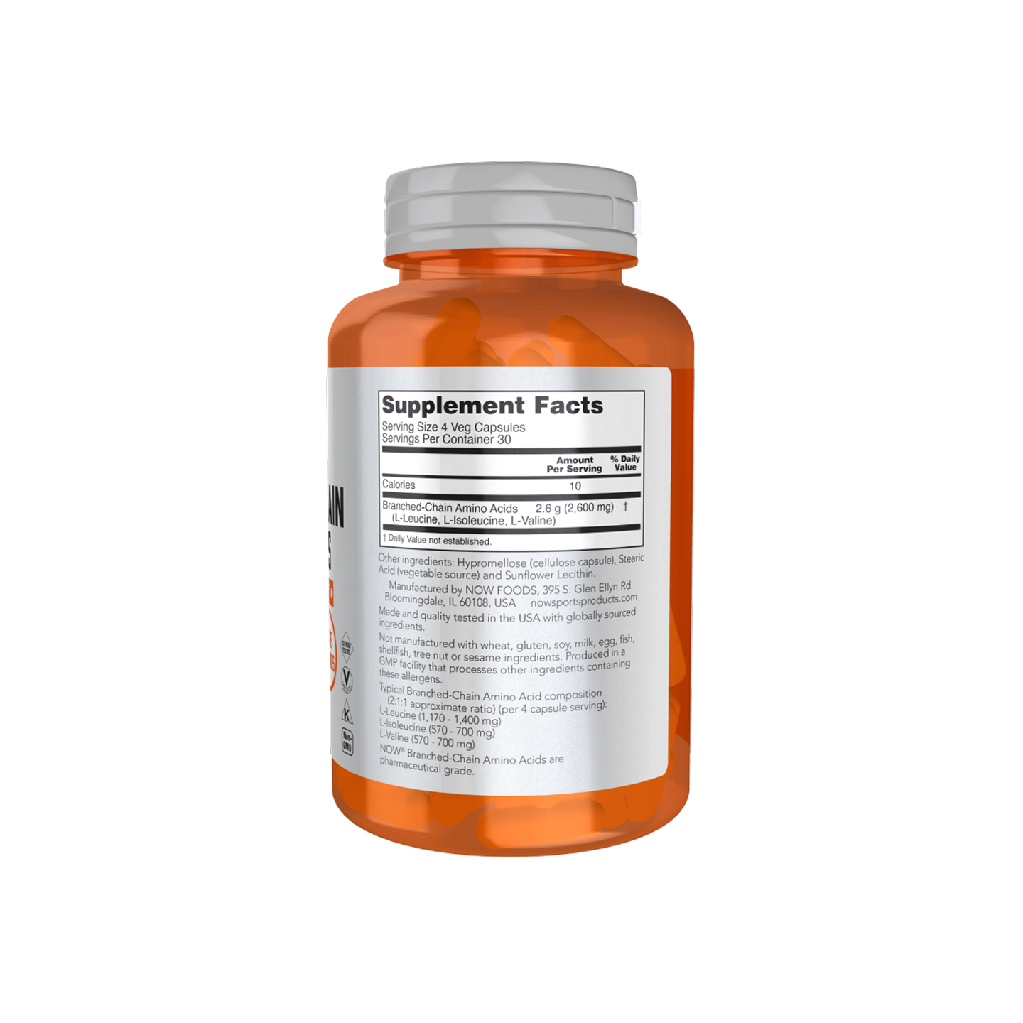 NOW Foods Aminoácidos de cadena ramificada (BCAA) 120 cápsulas vegetales