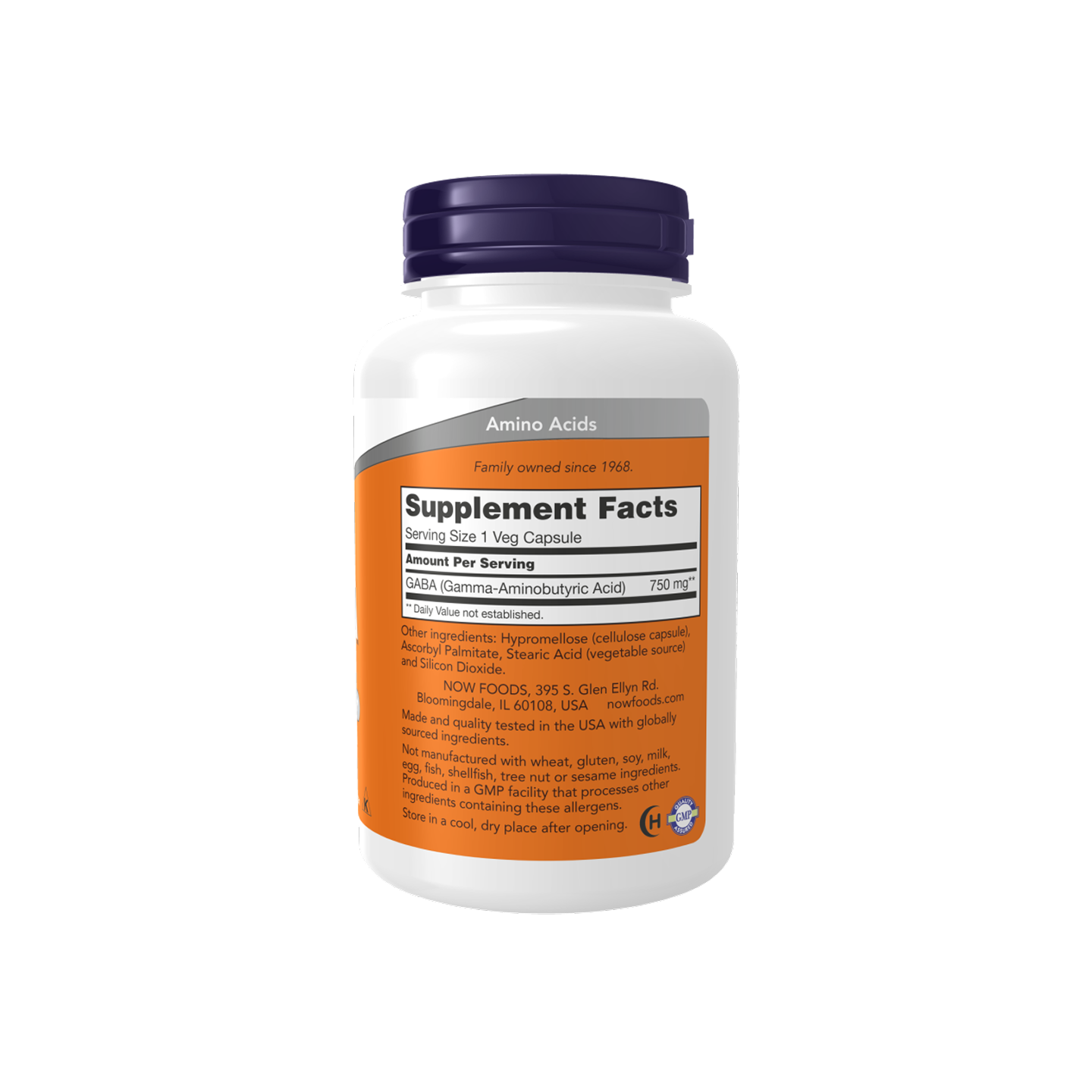 NOW Foods GABA 750 mg, 100 cápsulas vegetales